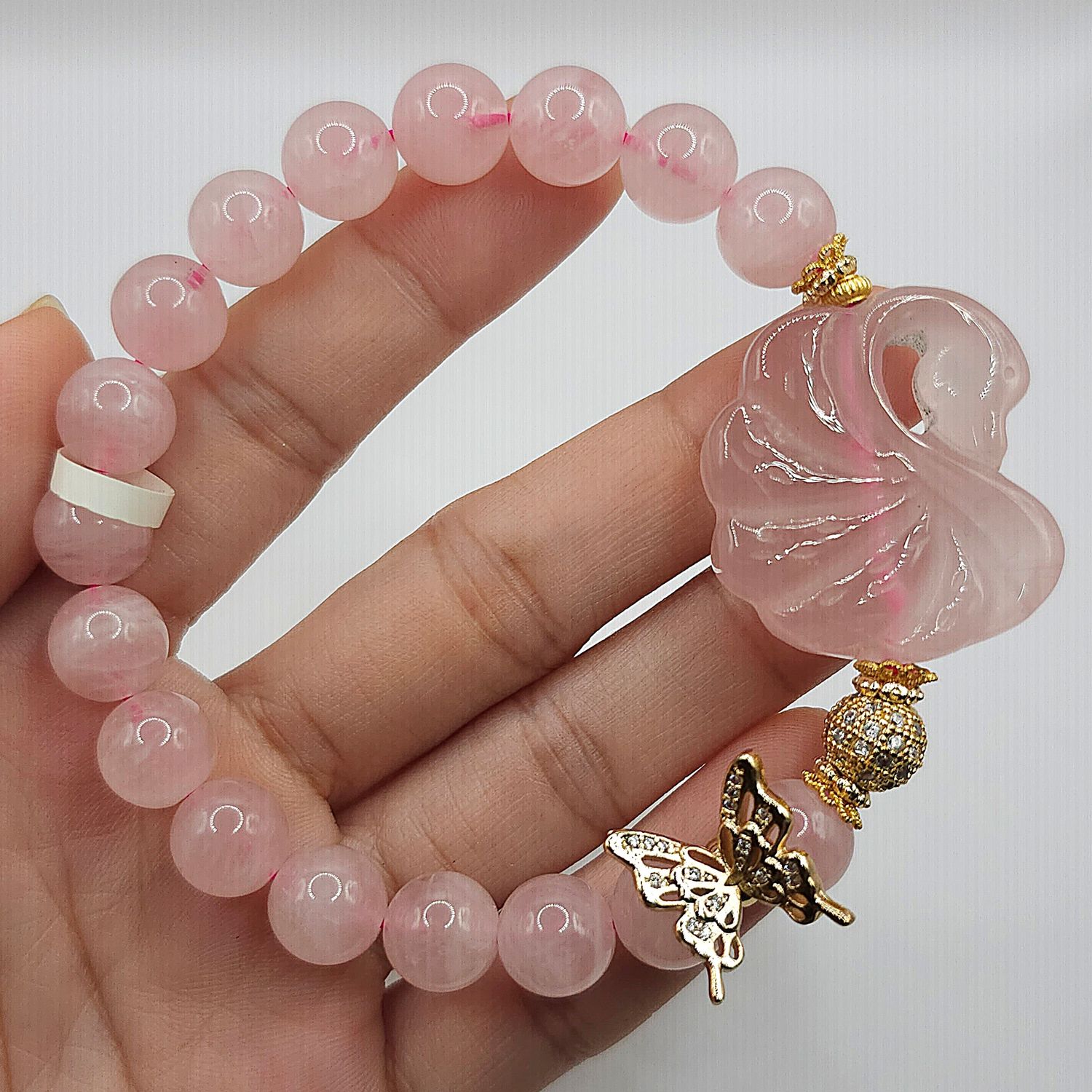 Natural Madagascar Rose Quartz with Swan