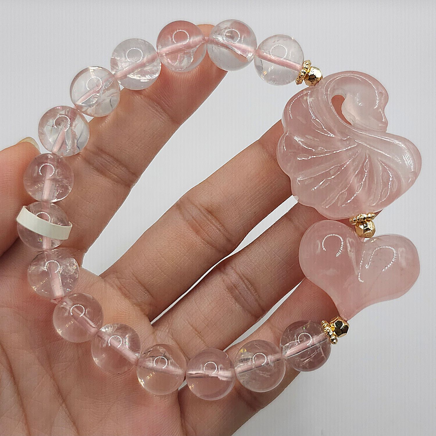 Natural Starlight Rose Quartz with Swan &amp; Heart