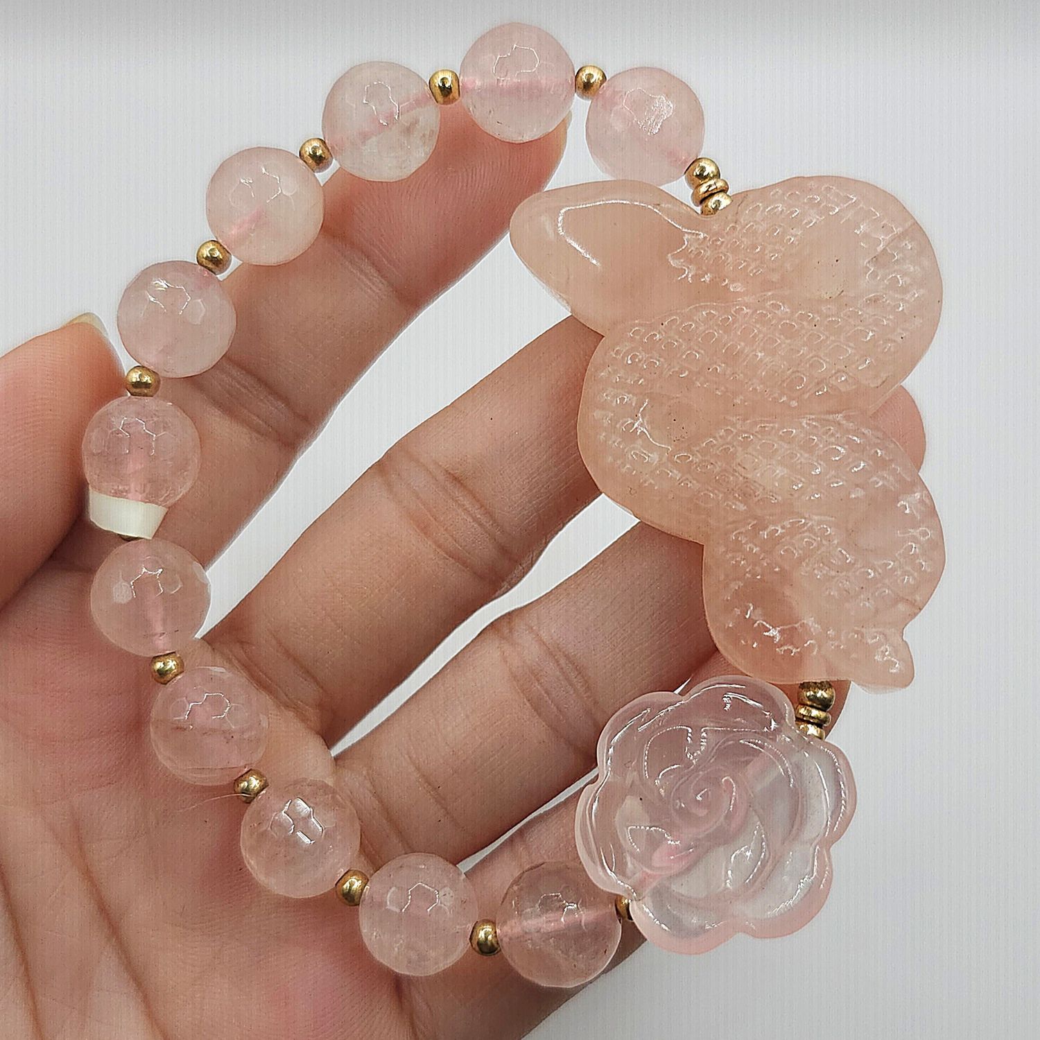Natural Rose Quartz with Snake &amp; Rose