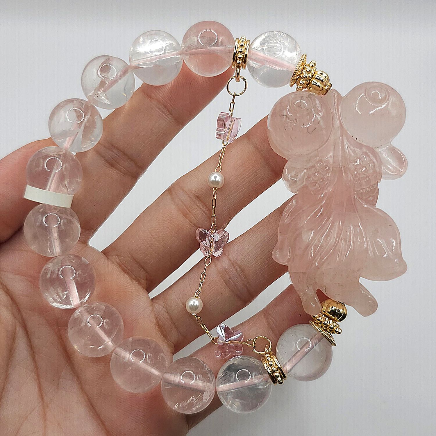 Natural Starlight Rose Quartz with Fish