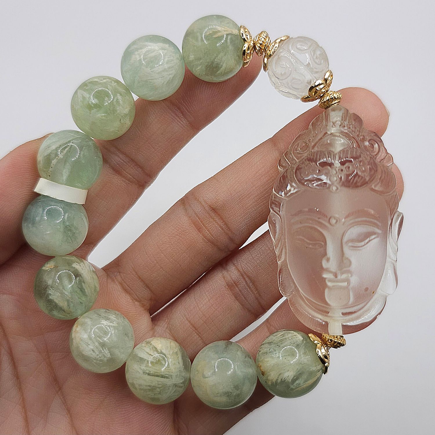 Natural Feather Flourite x Clear Quartz Guanyin