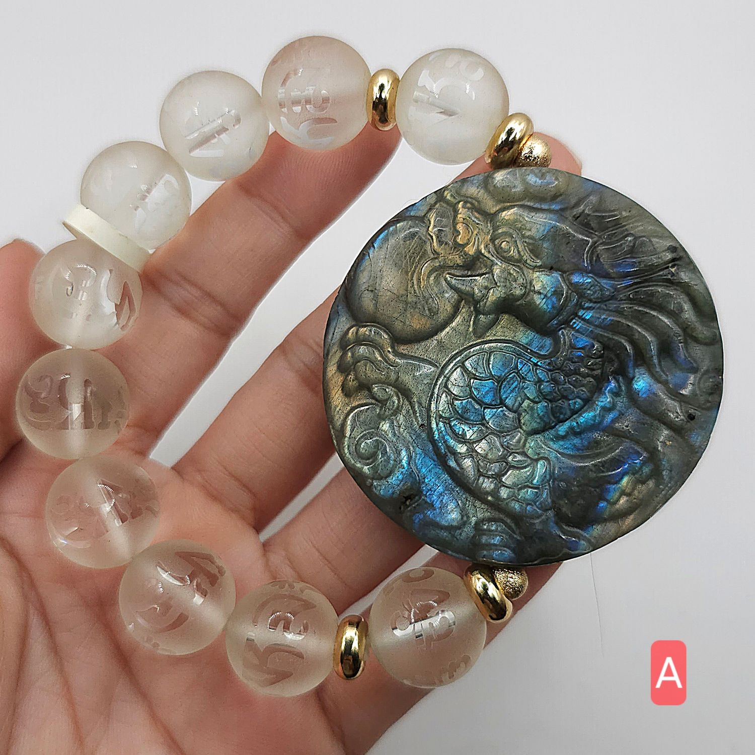 Natural Mantra Clear Quartz with Dragon