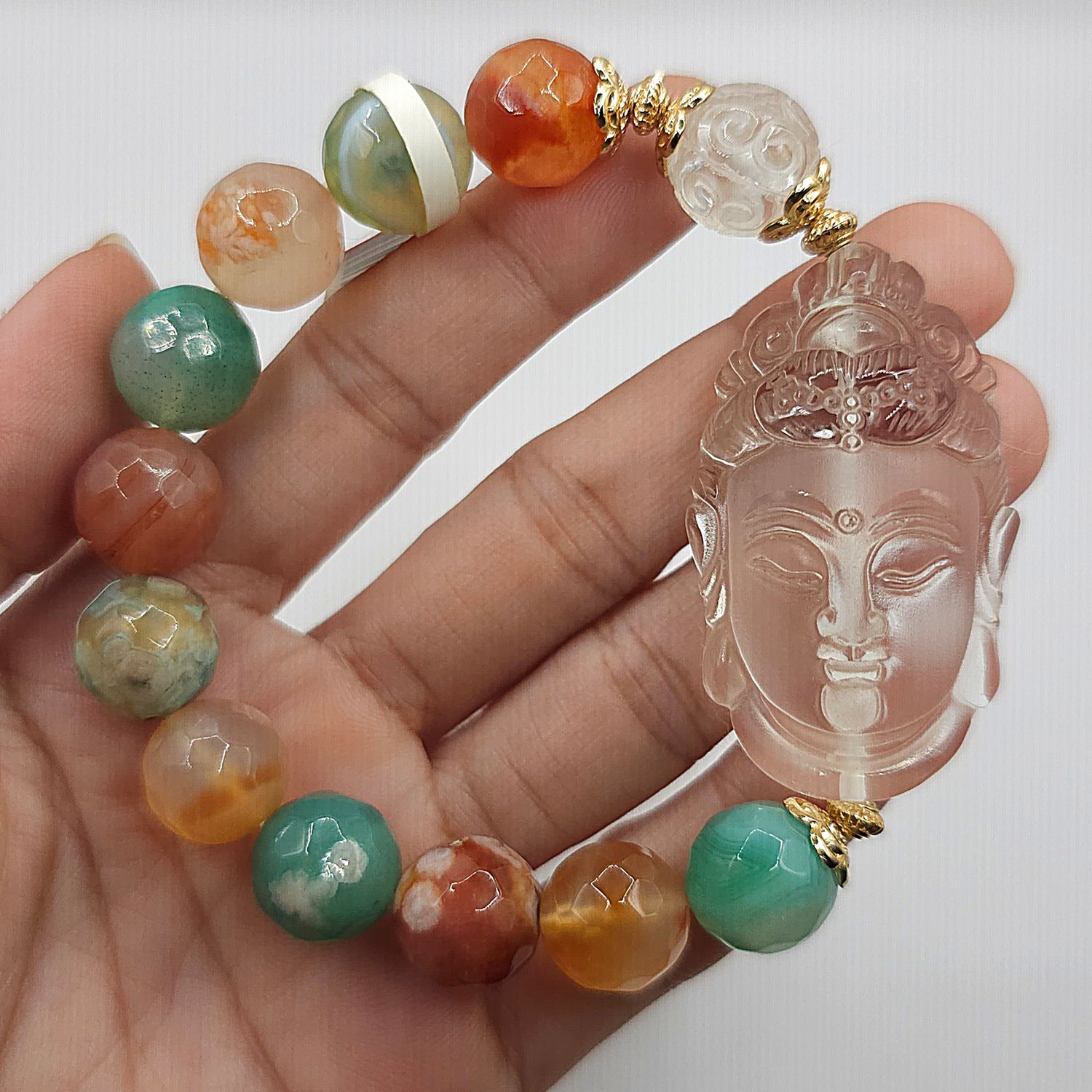 Natural Sakura Agate x Clear Quartz Guanyin