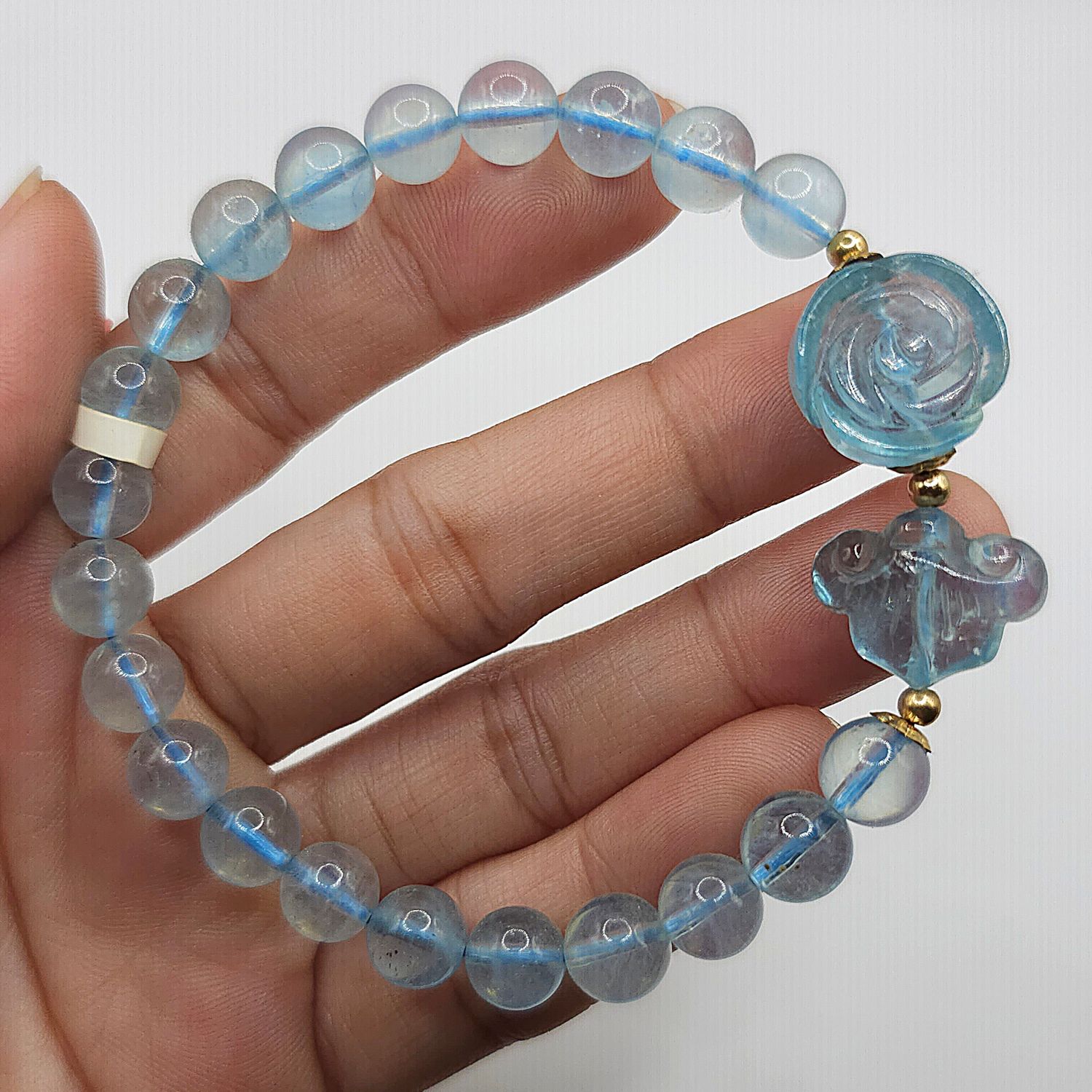 Natural Aquamarine with Ruyi &amp;  Rose