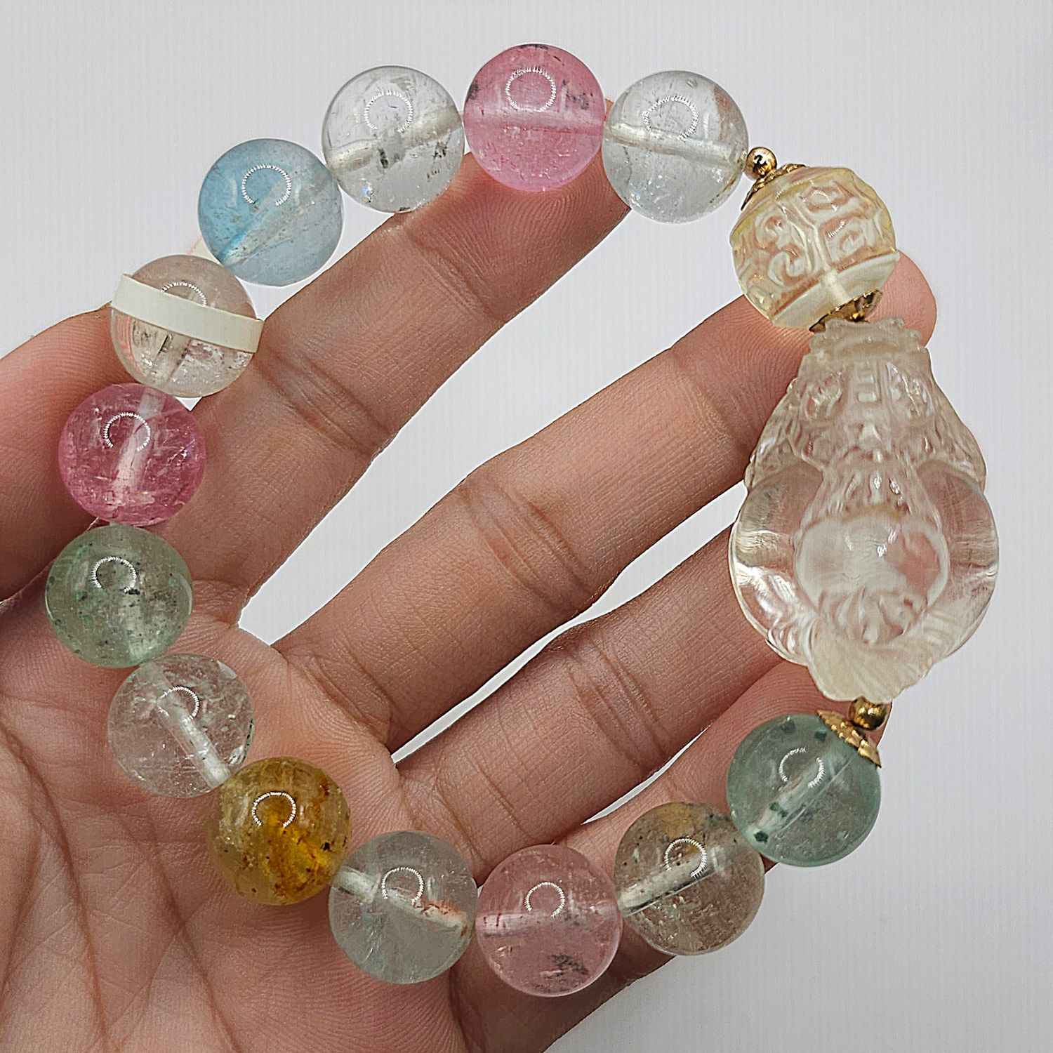 Natural Colorful Topaz x Clear Quartz Dragon x Citrine Lucky Turn 18K