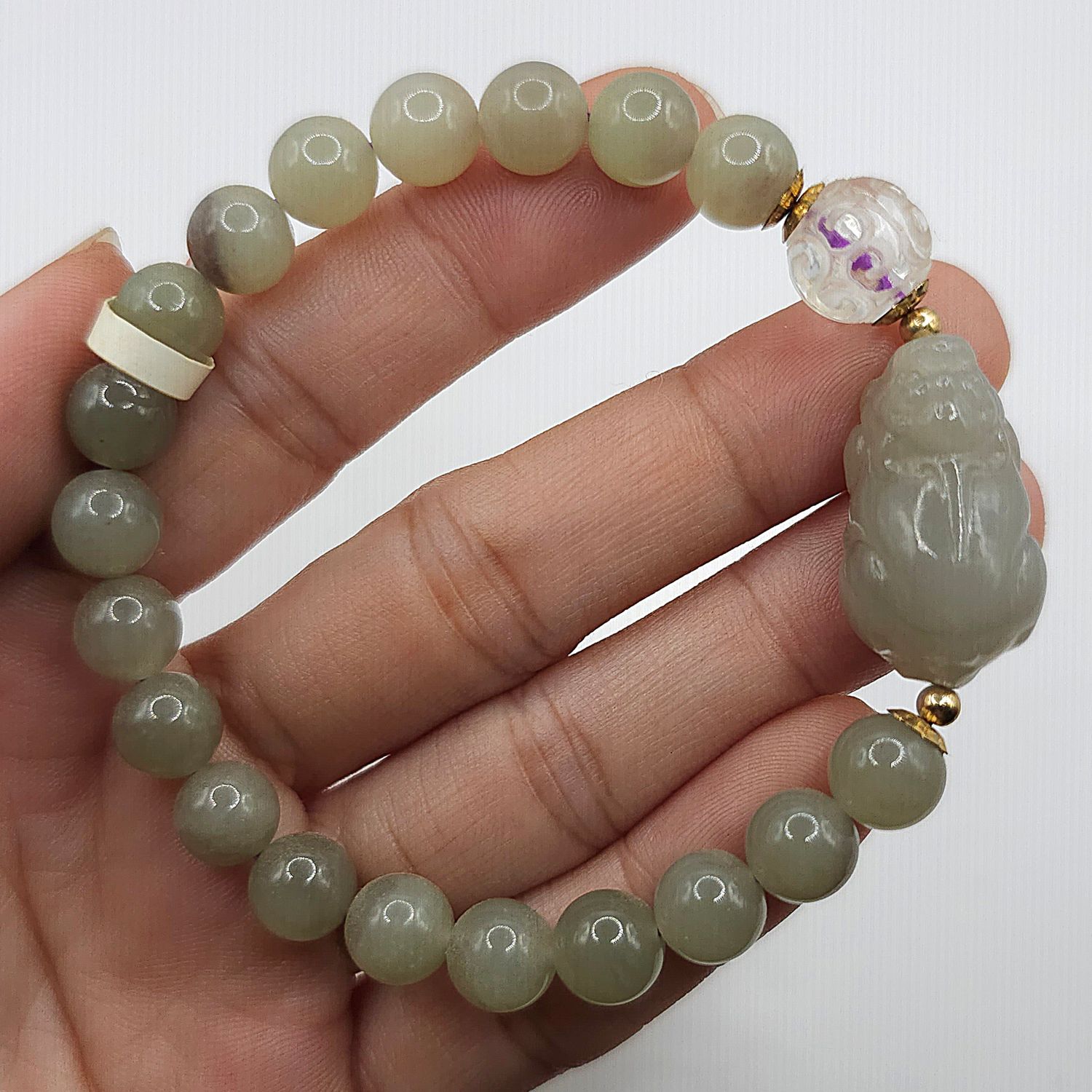 Natural Purple Jade with Pixiu x Clear Quartz Lucky Turn