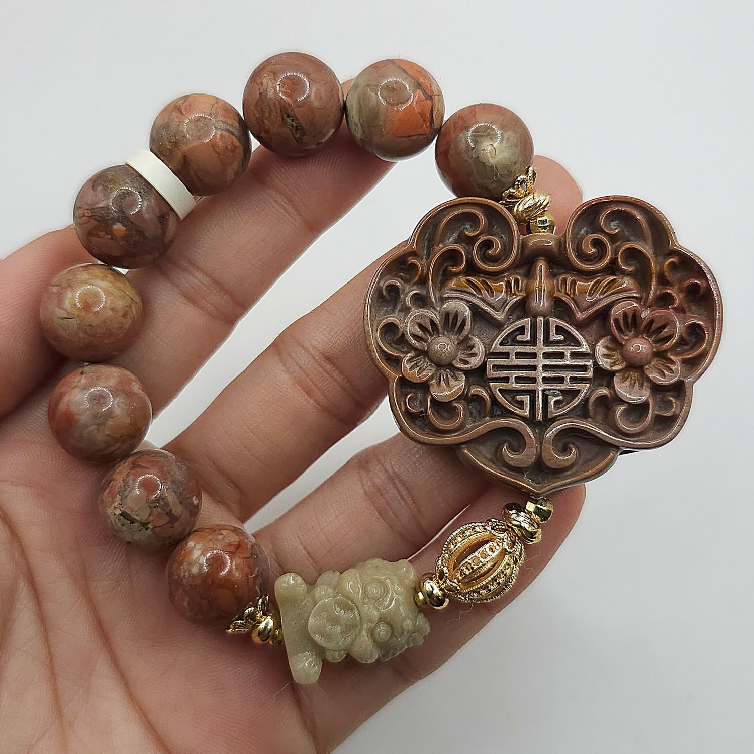 Natural Alashan Agate with Ruyi &amp; Money Pixiu
