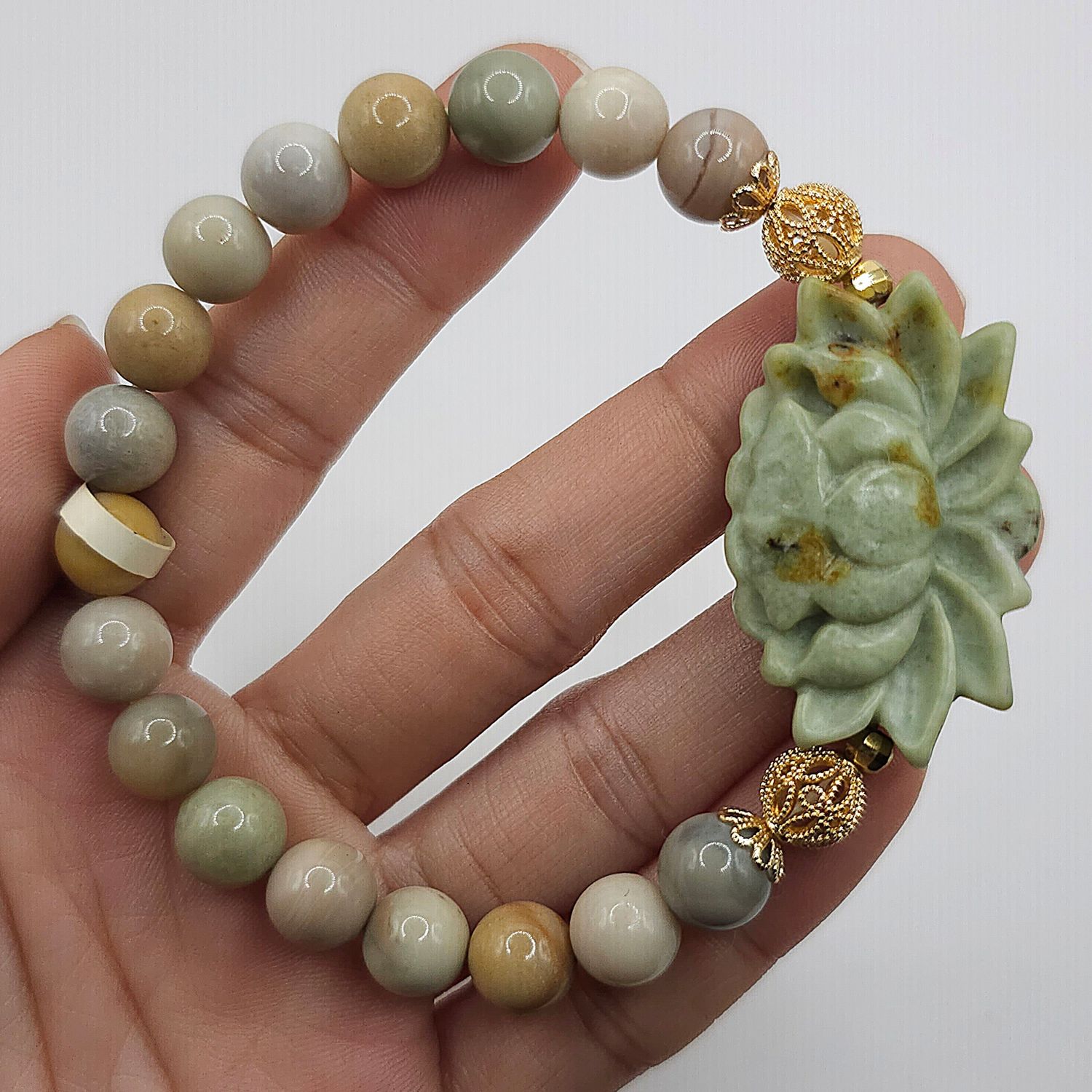 Natural Alashan Agate with Lotus