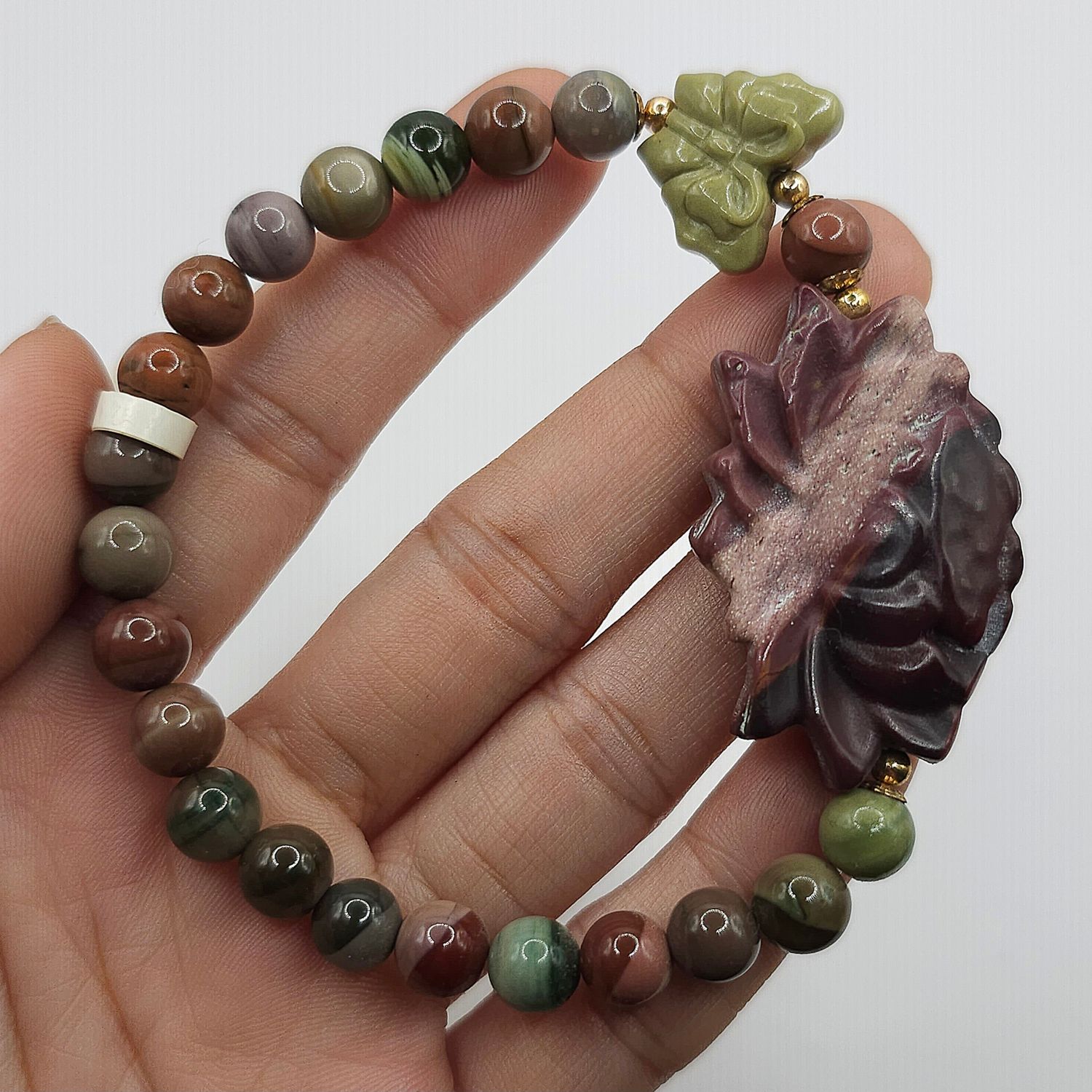 Natural Alashan Agate with Lotus &amp; Butterfly