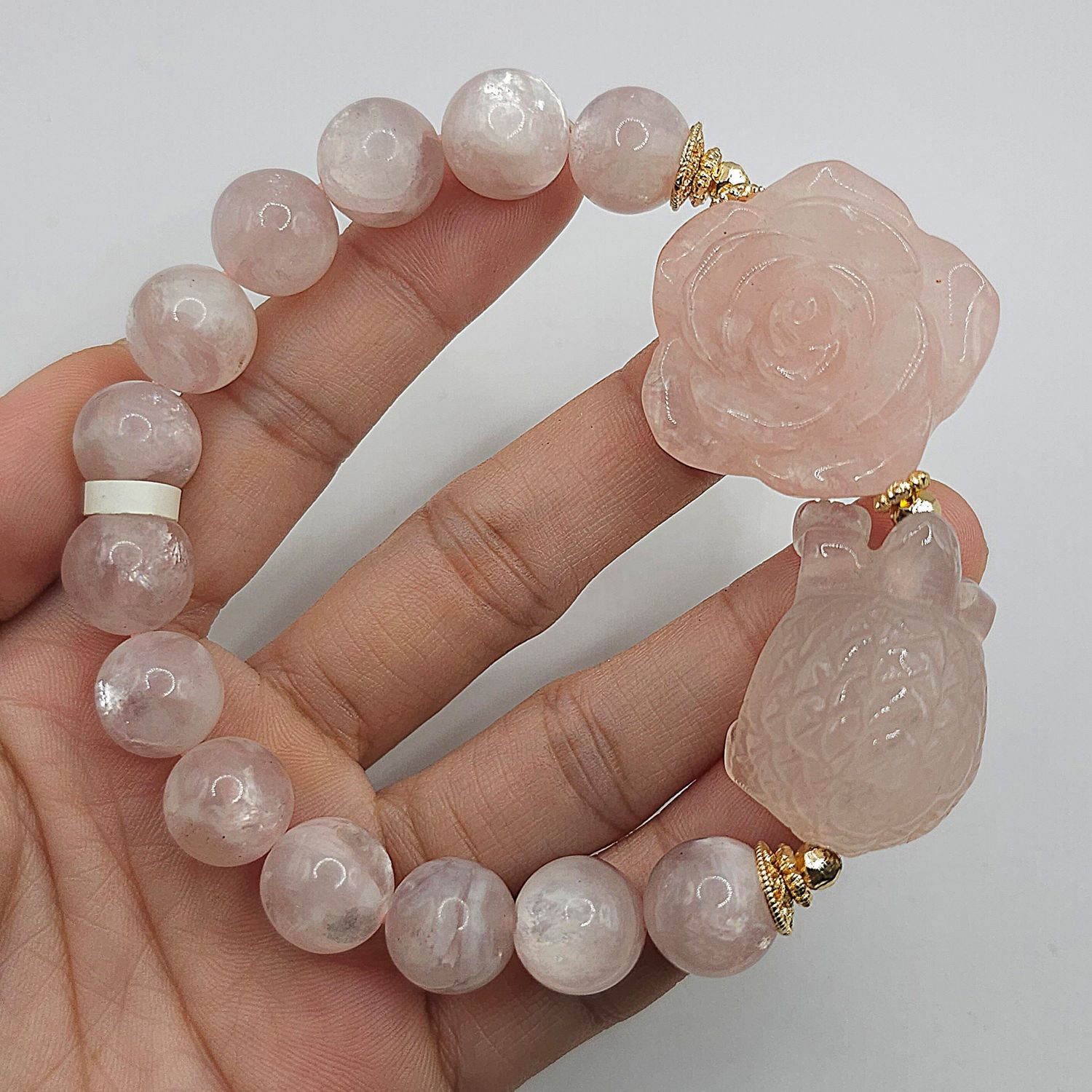 Natural Pink Emerald x Rose Quartz Tortoise &amp; Rose