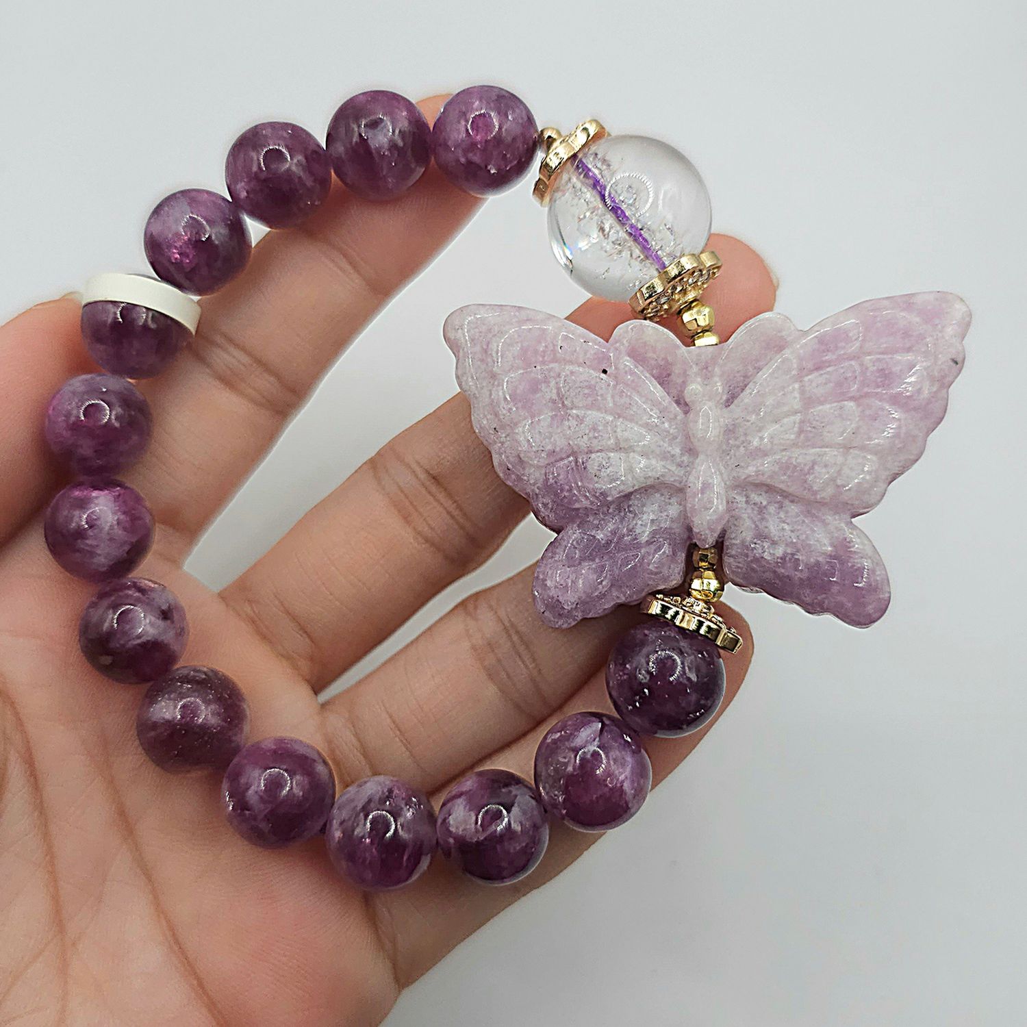 Natural Purple Emerald x Amethyst Butterfly x Clear Quartz