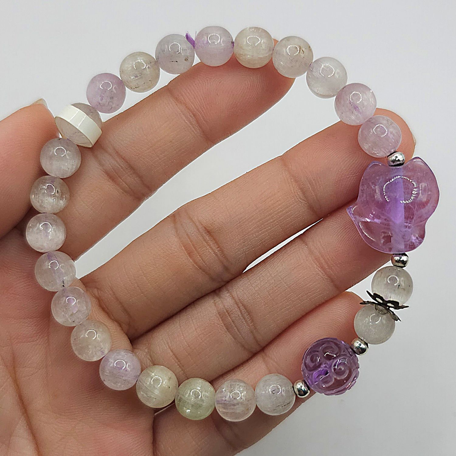 Natural Purple Kunzite with Amethyst Fox Tail &amp; Lucky Ball