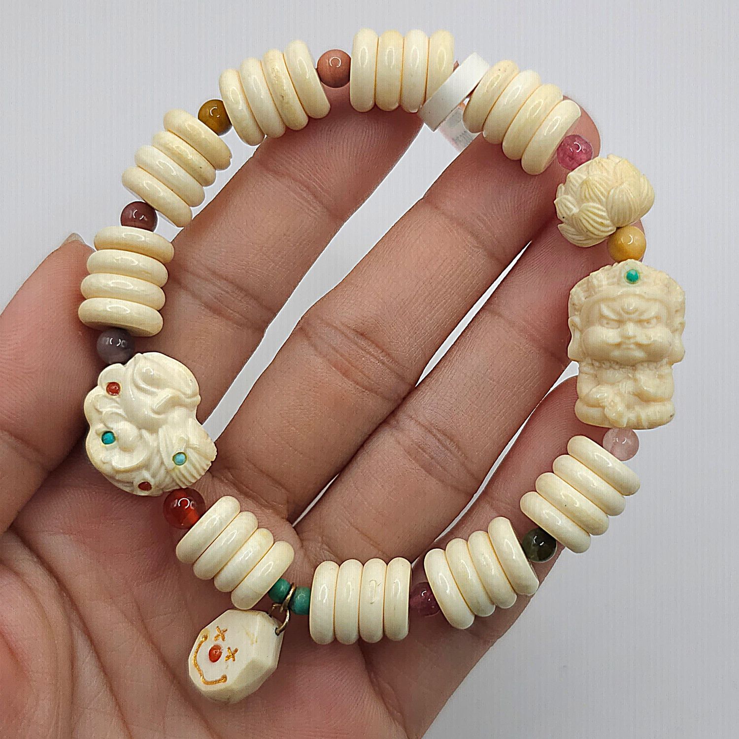 Natural Mammoth Ivory with Fairy, Lotus &amp; Baby Dragon