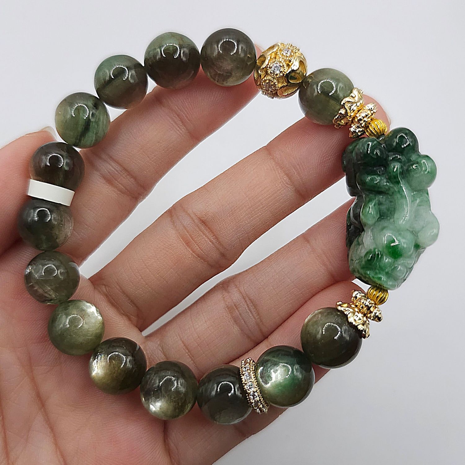 Natural Emerald Lepidolite Mica x Burma Jade Pixiu