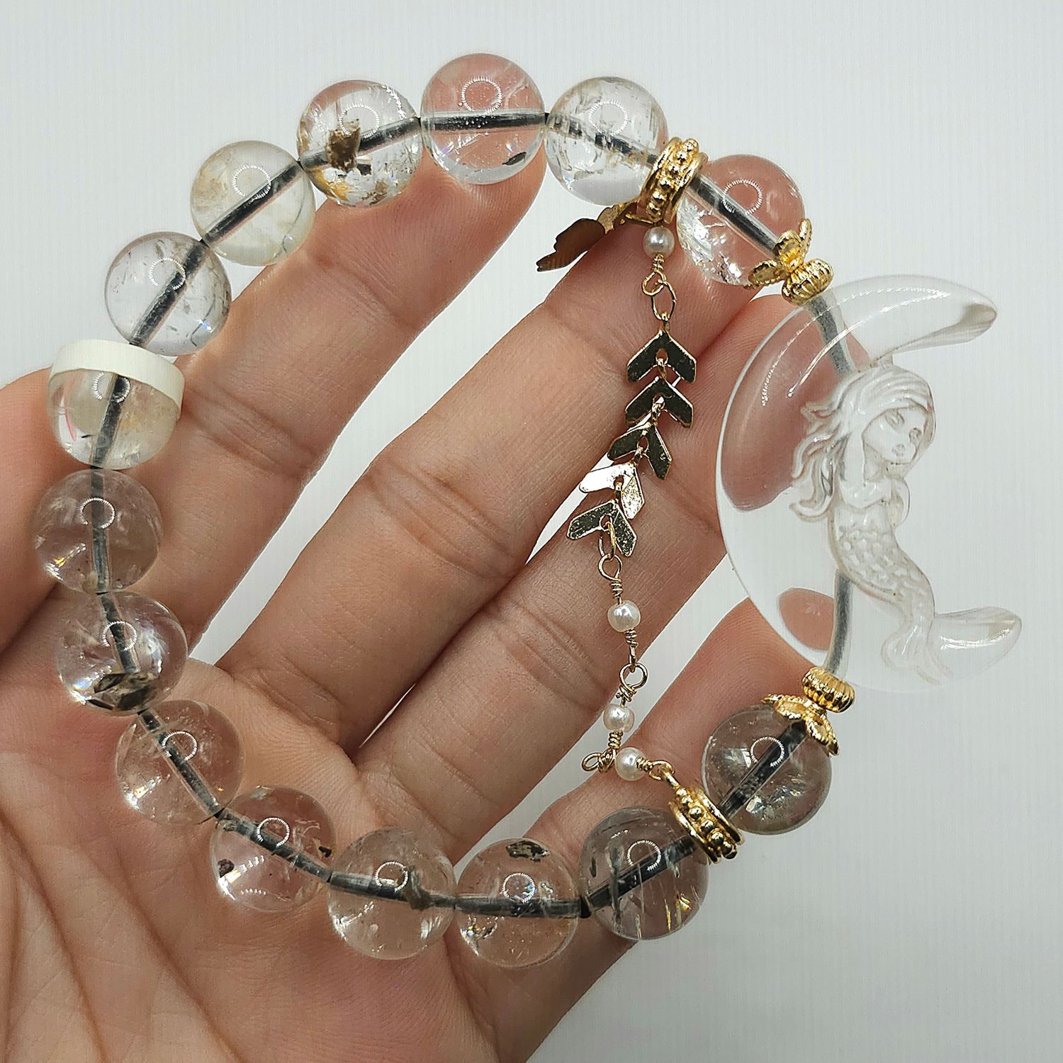 Natural Herkimer x Clear Quartz Mermaid in Moon