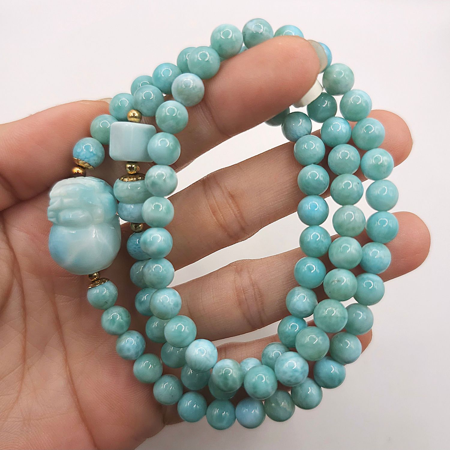 Natural 3 Lap Larimar with Pixiu