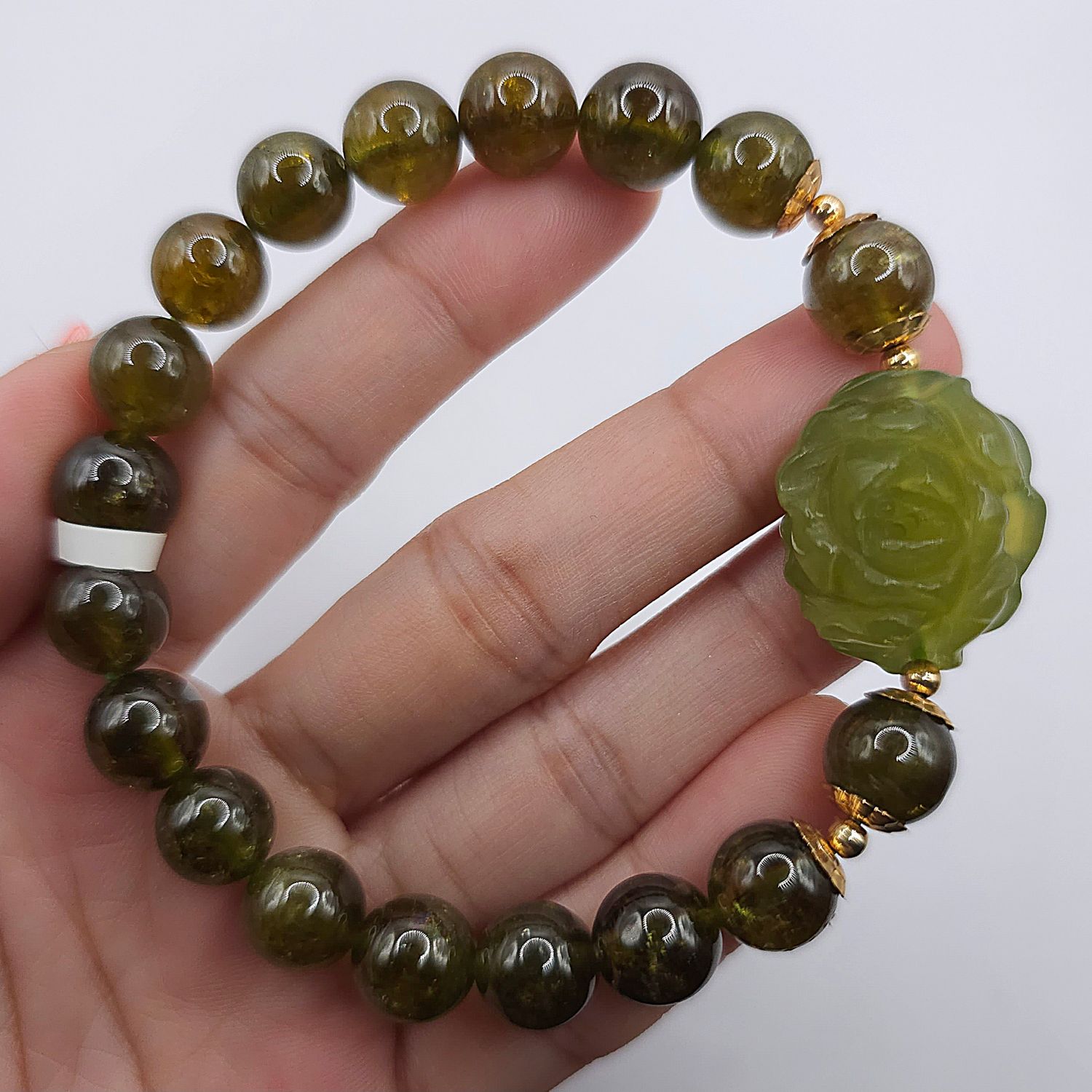 Natural Green Garnet with Flower