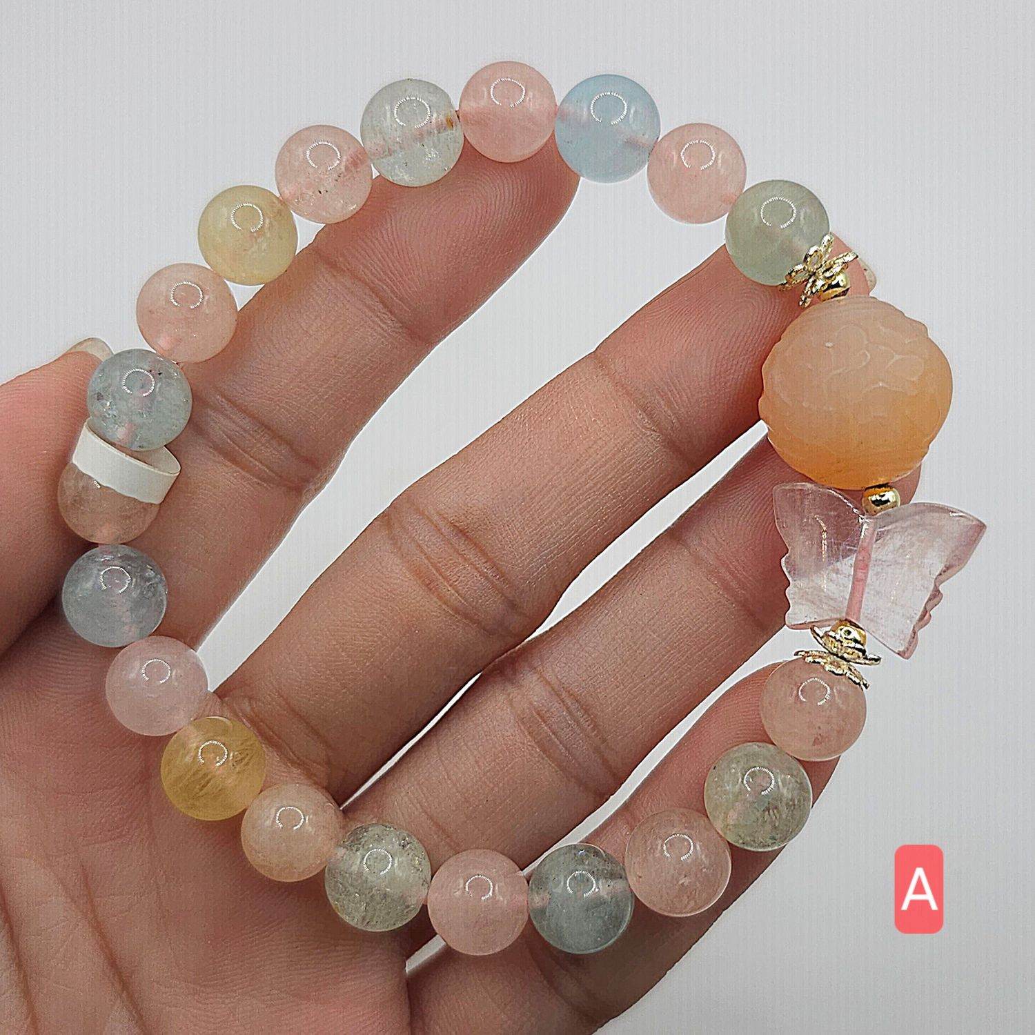 Natural Morganite With Butterfly &amp; Phoenix