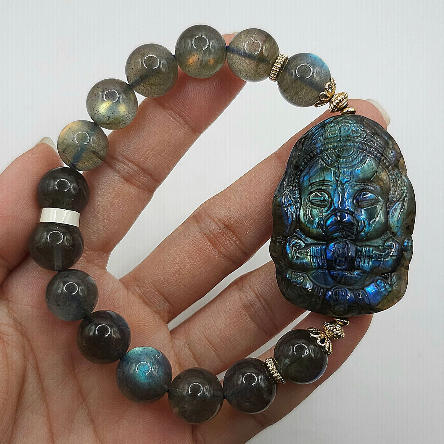 Natural Grey Moonstone with Ganesha
