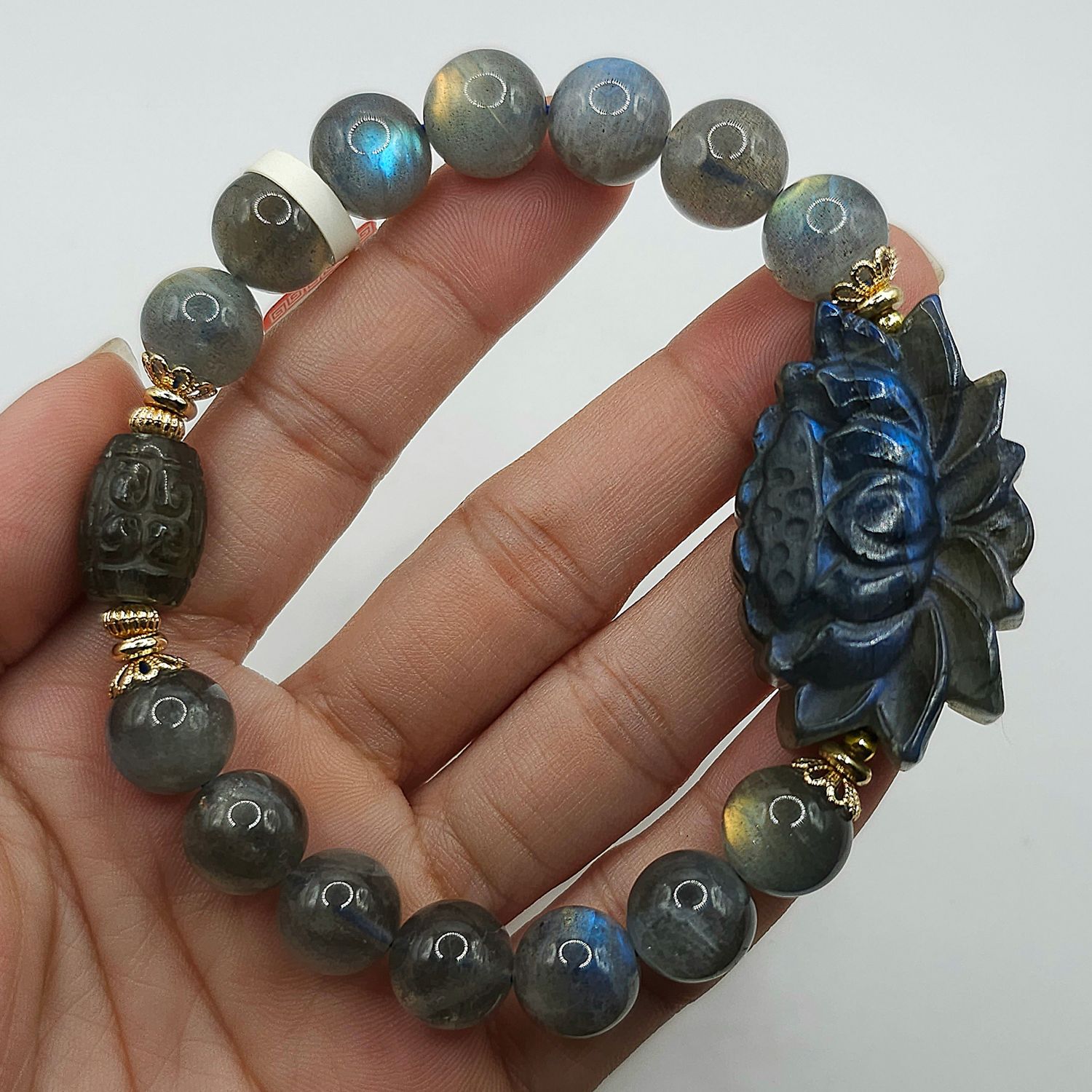 Natural Labradorite with Lotus &amp; Lucky Turn