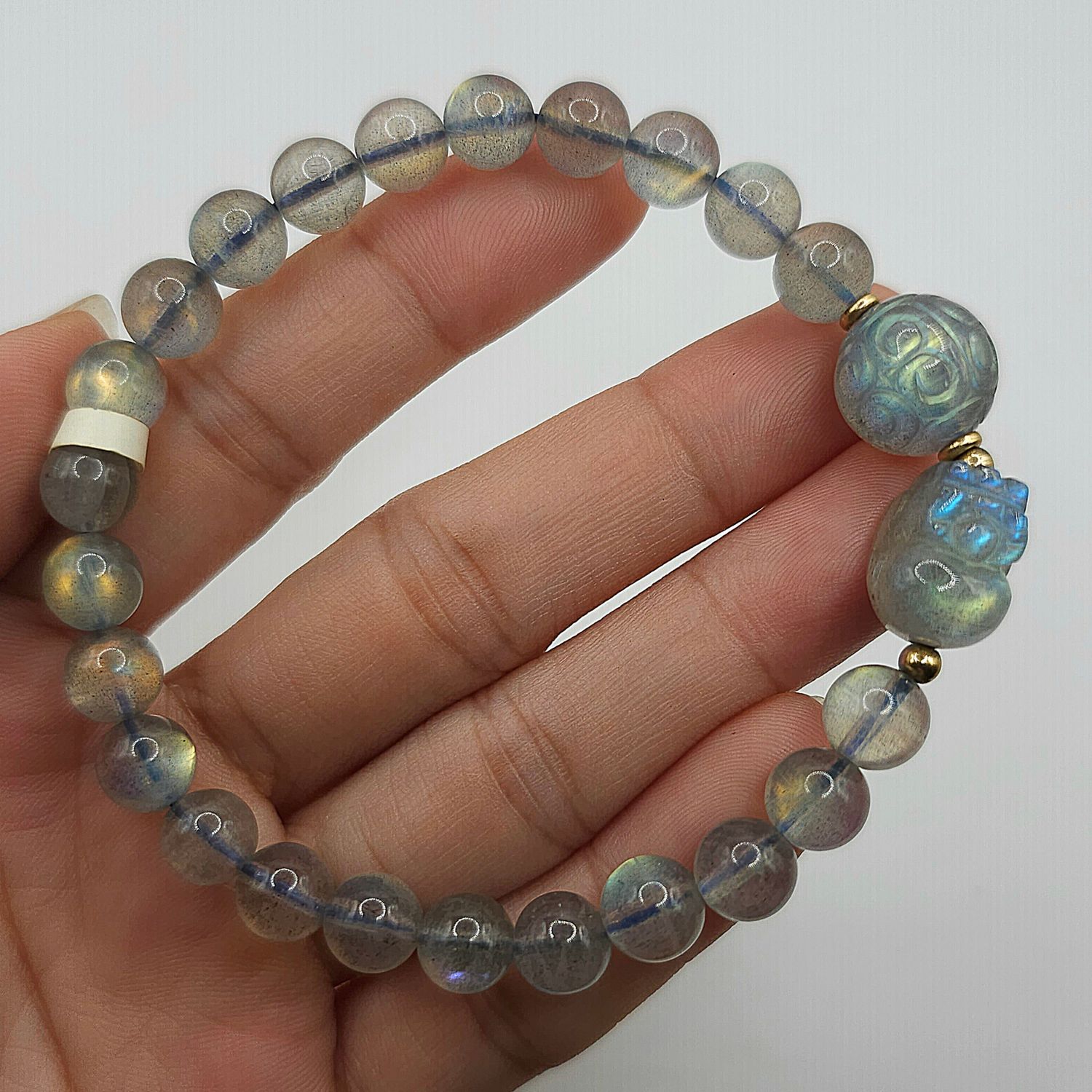Natural Grey Moonstone with Pixiu &amp; Lucky Turn
