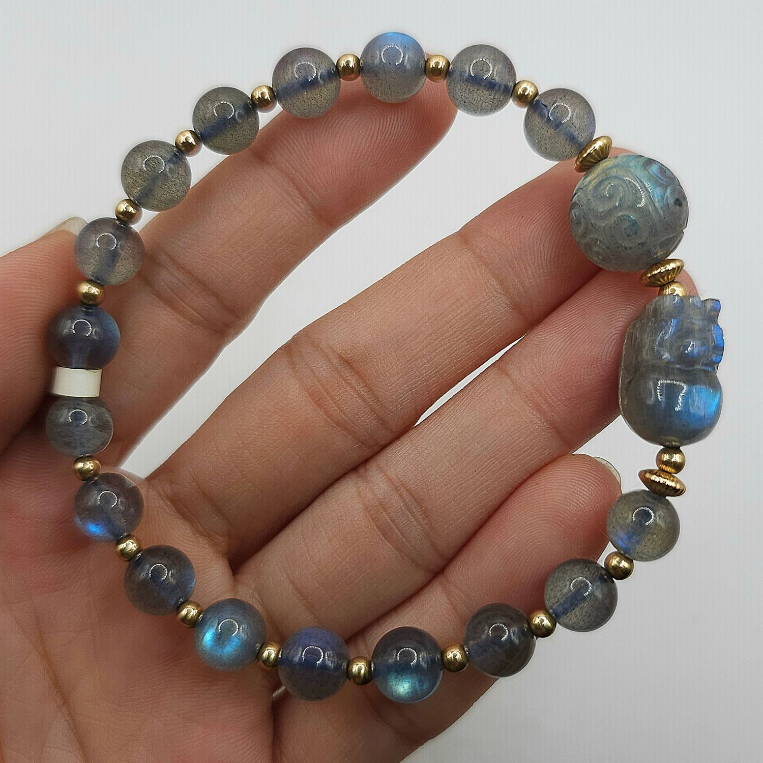 Natural Grey Moonstone with Pixiu &amp; Lucky Turn