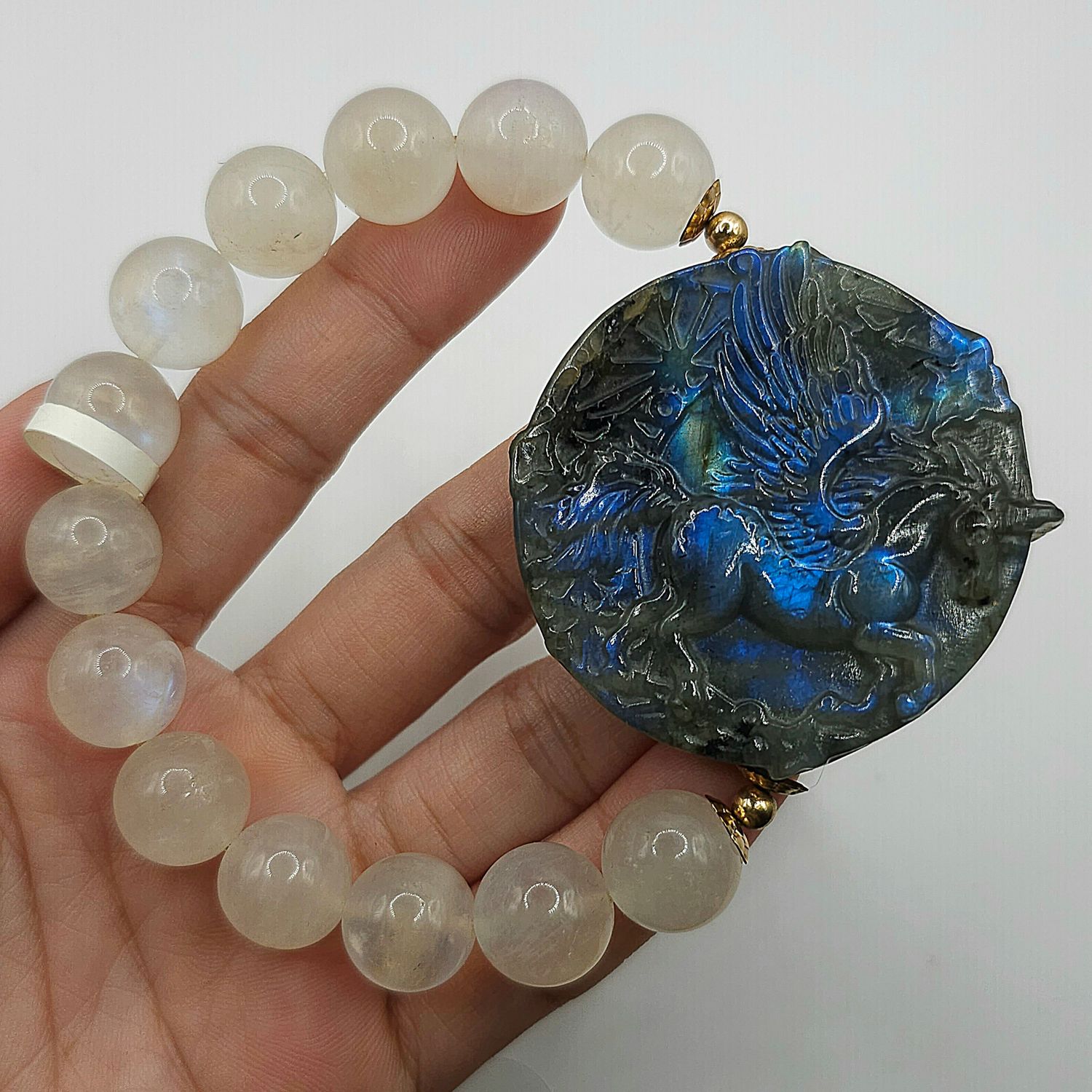 Natural Blue Moonstone x Labradorite Pegasus
