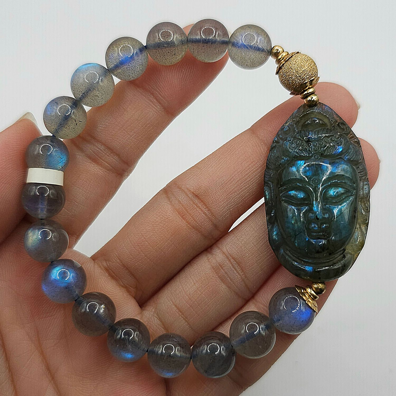 Natural Grey Moonstone with Buddha