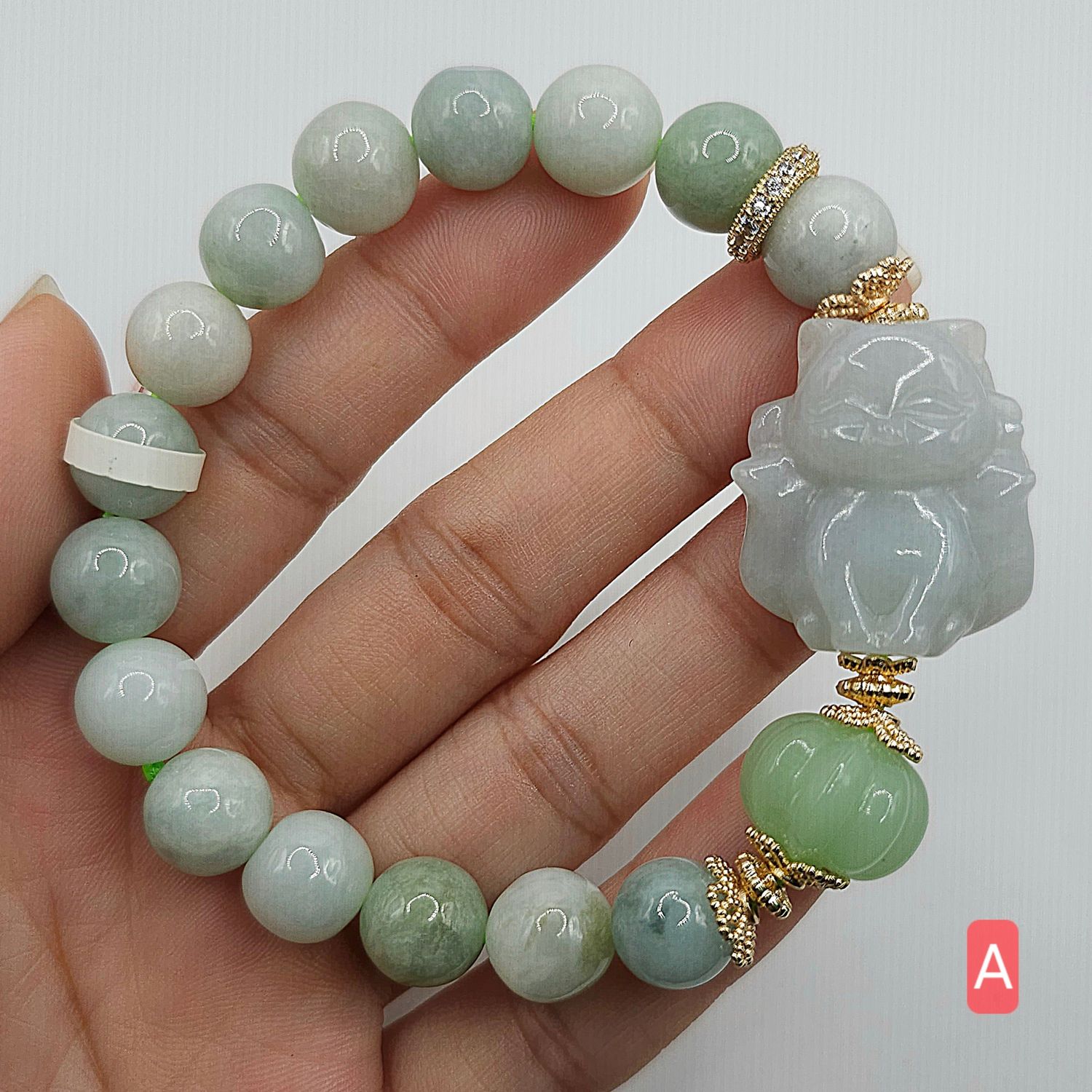 Natural Burma Ice Jade with 9 Tail Fox