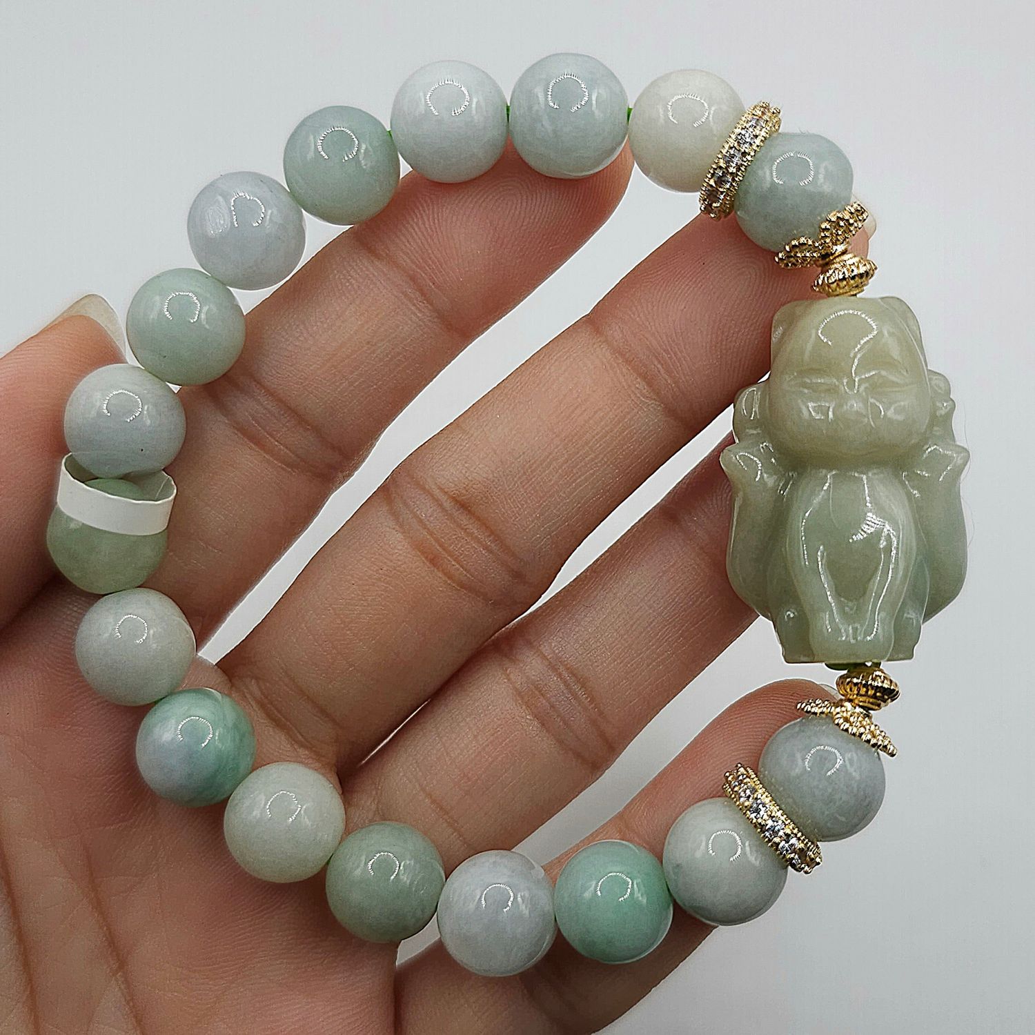 Natural Burma Ice Jade with 9 Tail Fox