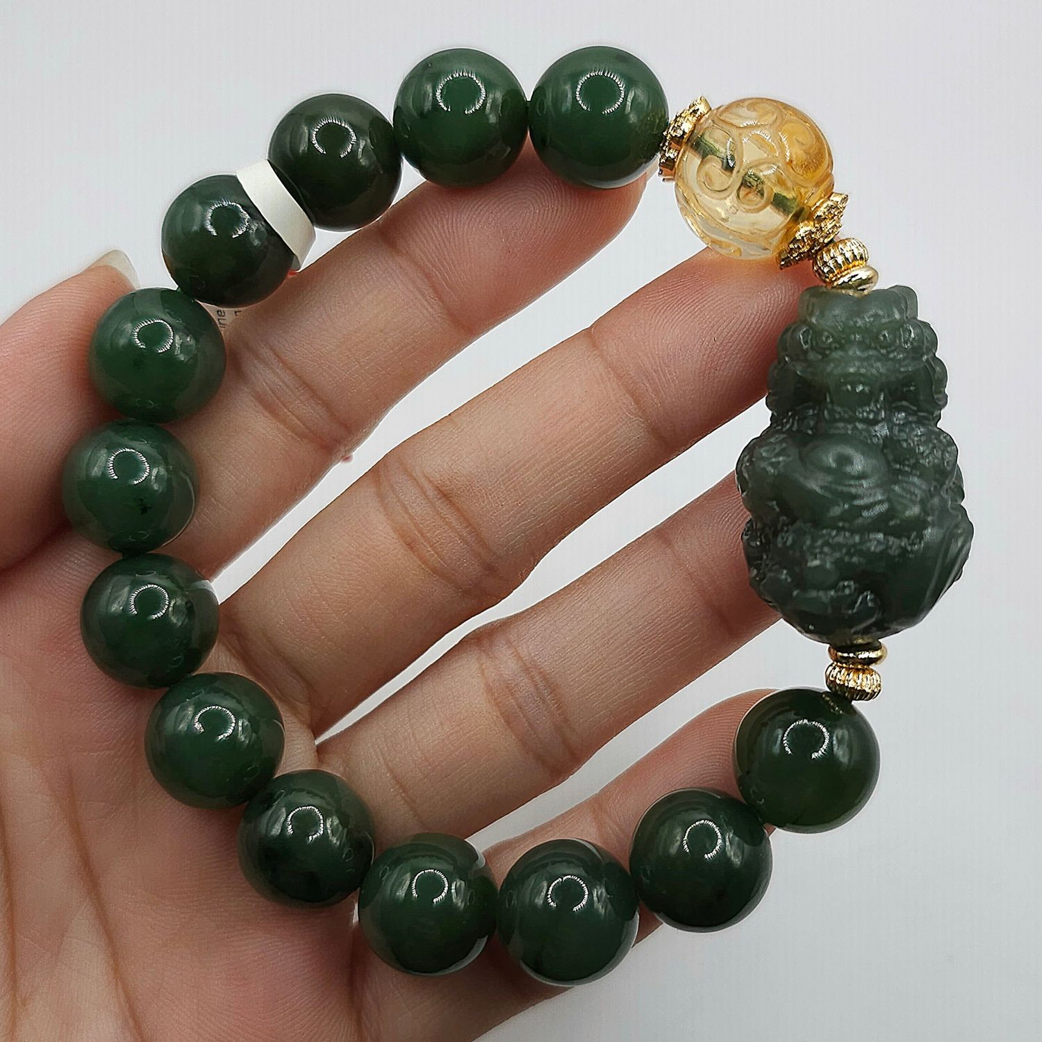 Natural Hetian Jade with Dragon &amp; Lucky Turn Citrine