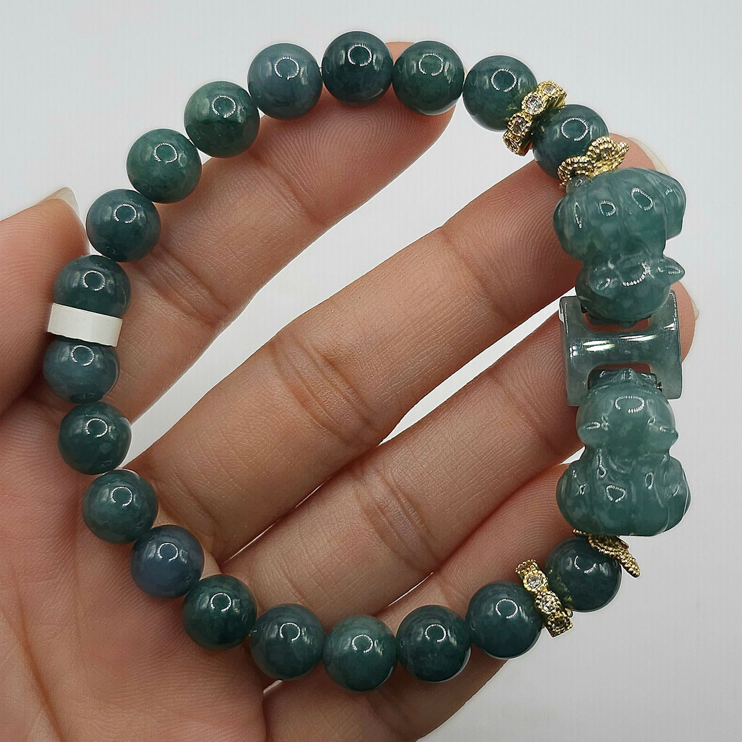Natural Blue Water Jade with 9 Tail Fox