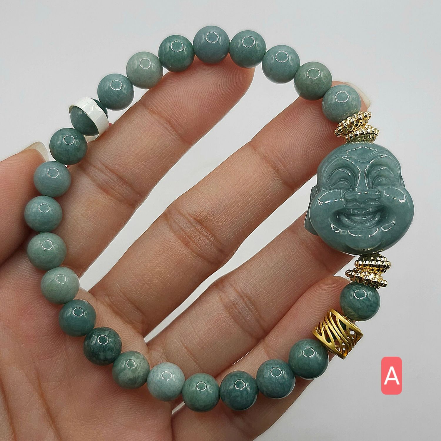 Natural Blue Water Jade with Laughing Buddha