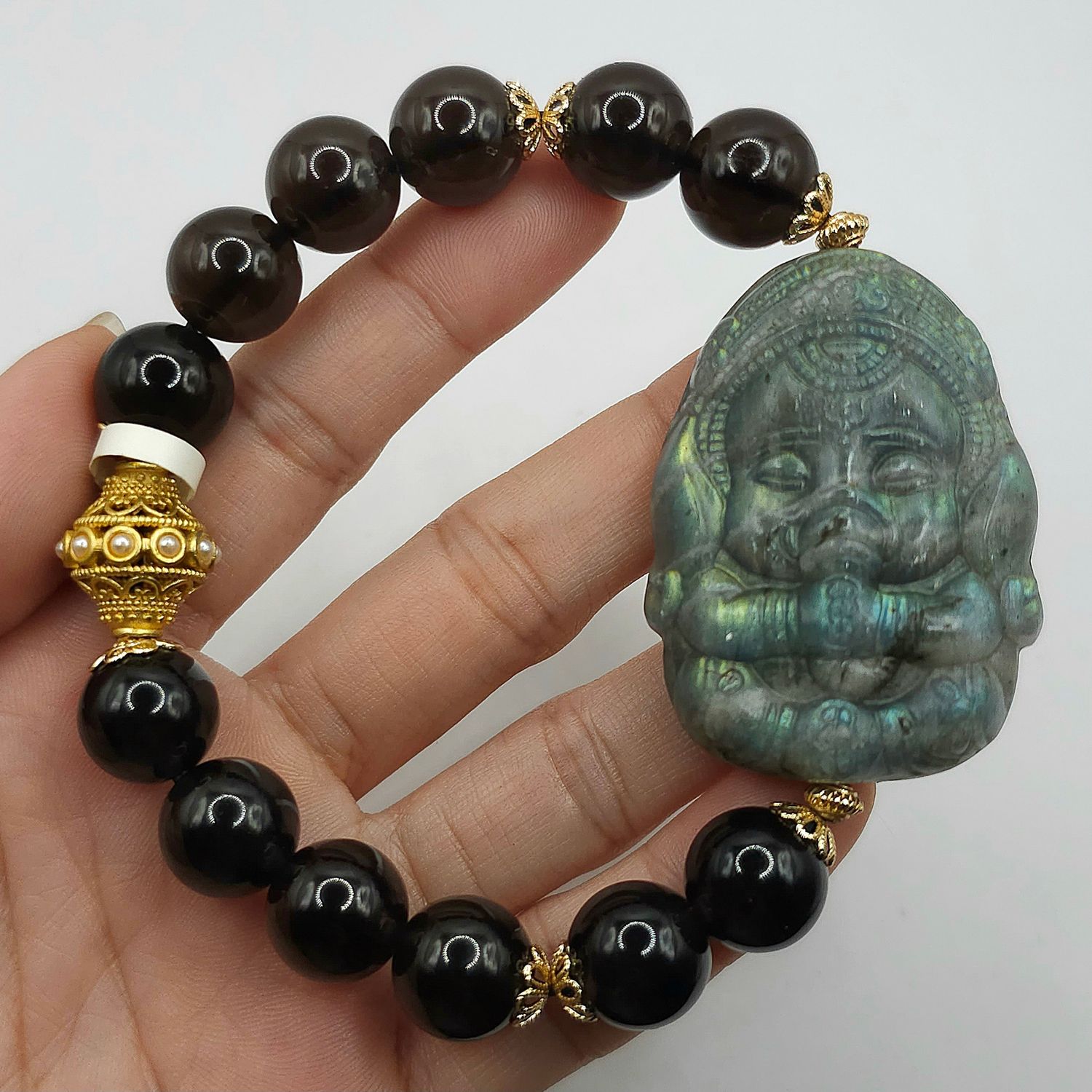 Natural Moldavite x Labradorite Ganesha