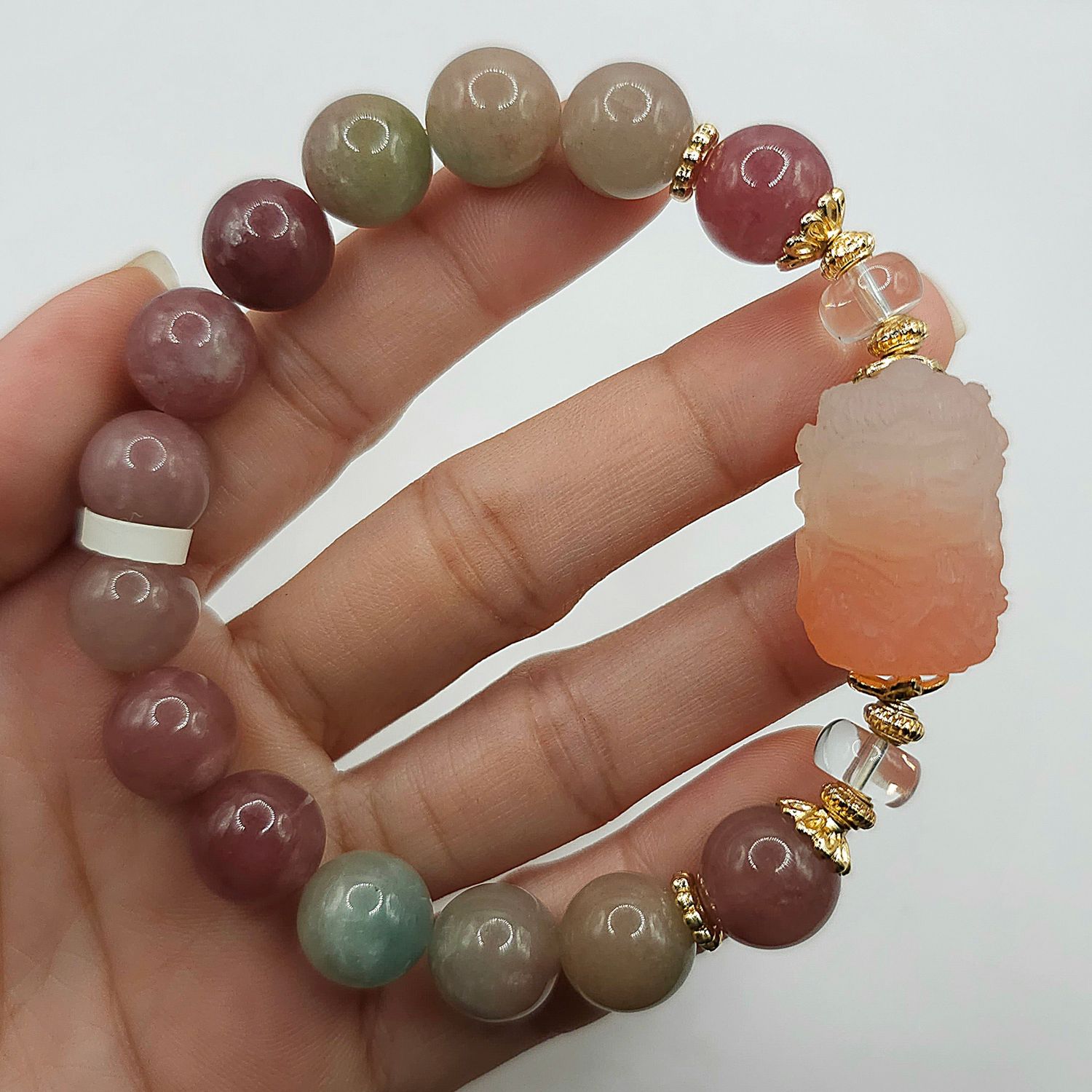 Natural Tourmaline x Sugar Agate Guanyin