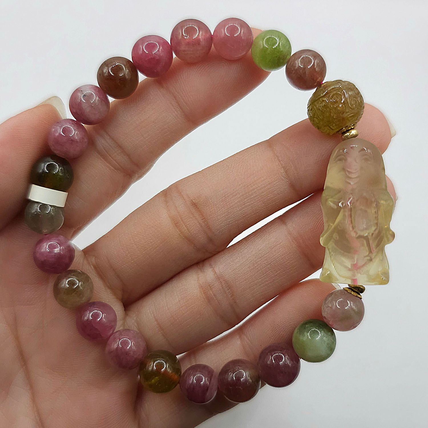 Natural Tourmaline x Citrine Buddha