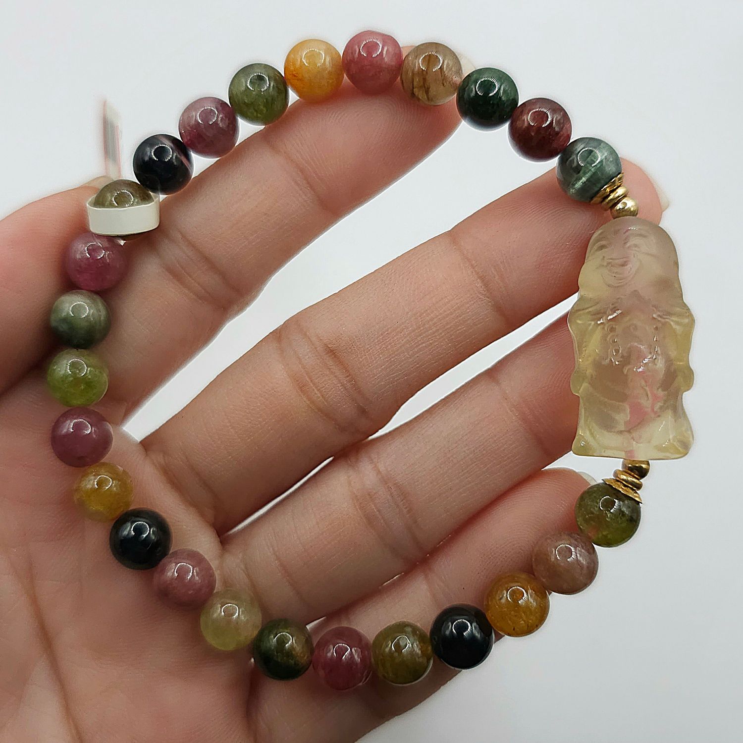 Natural Candy Tourmaline x Citrine Buddha