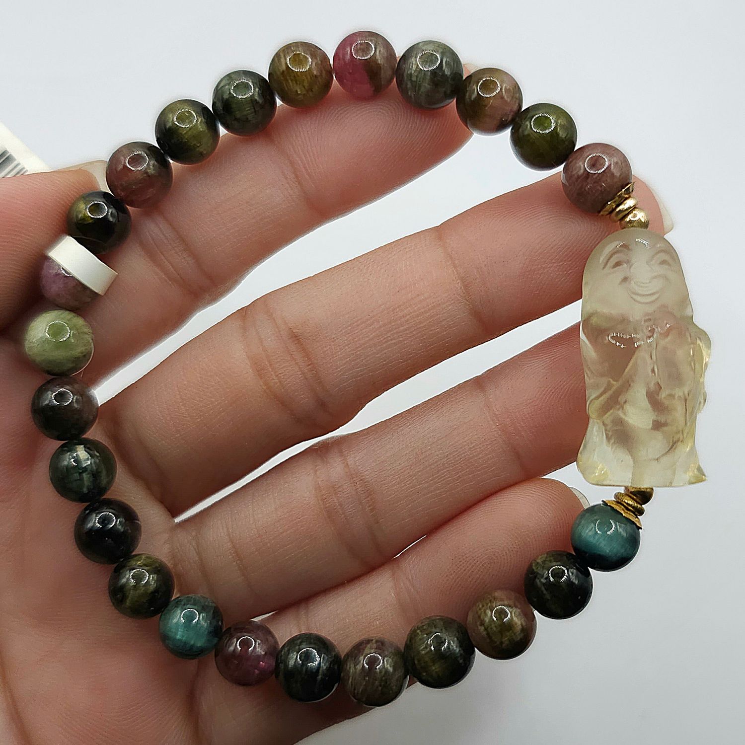 Natural Cat Eye Tourmaline x Citrine Buddha