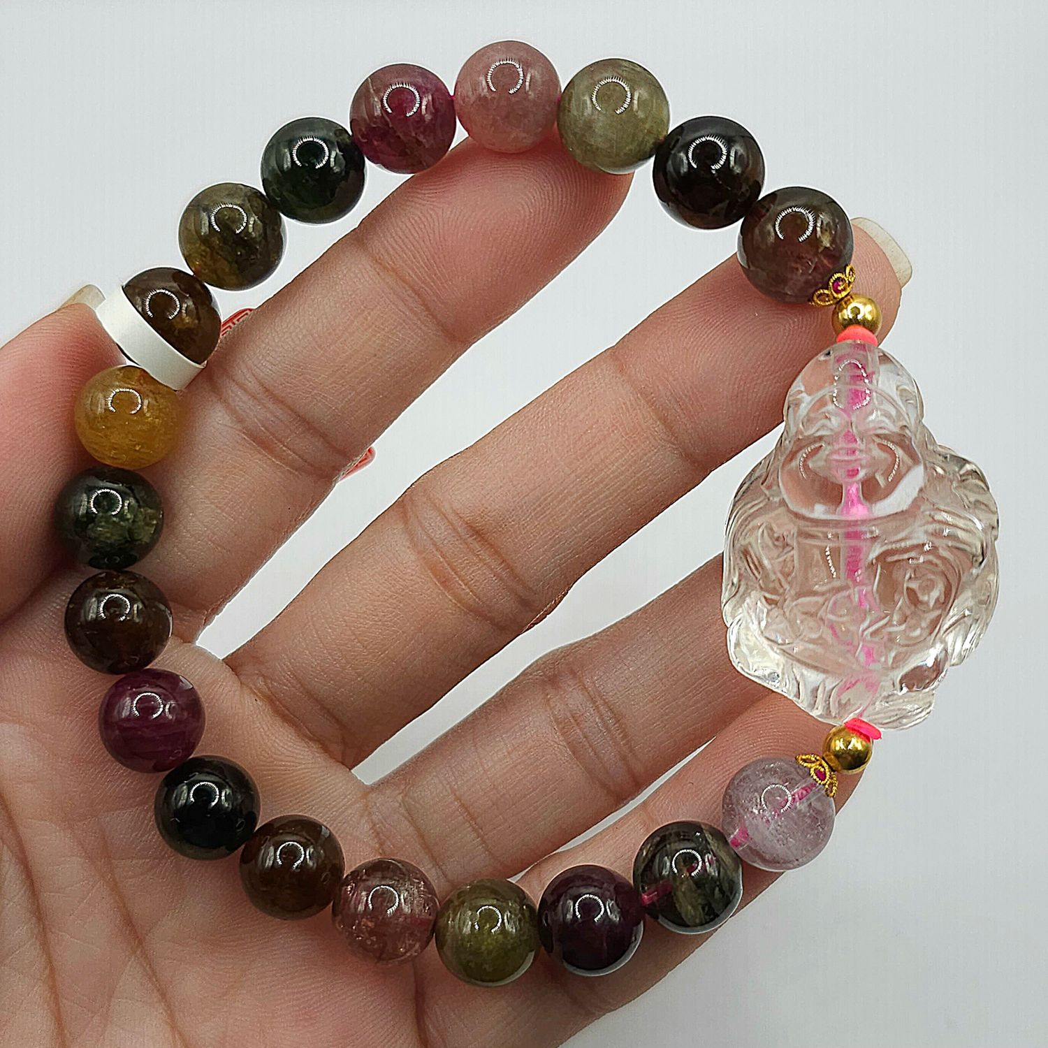 Natural Tourmaline x Clear Quartz God Of Wealth 18K