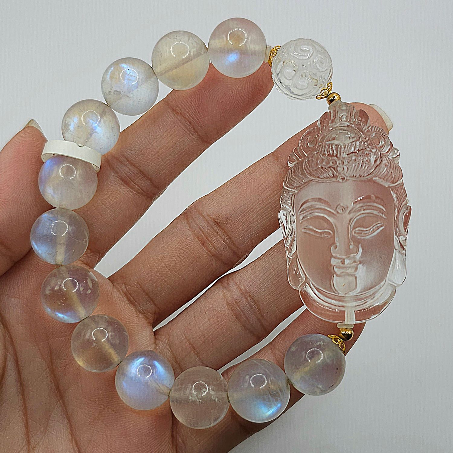 Natural Blue Moonstone x Clear Quartz Ganesha 18K