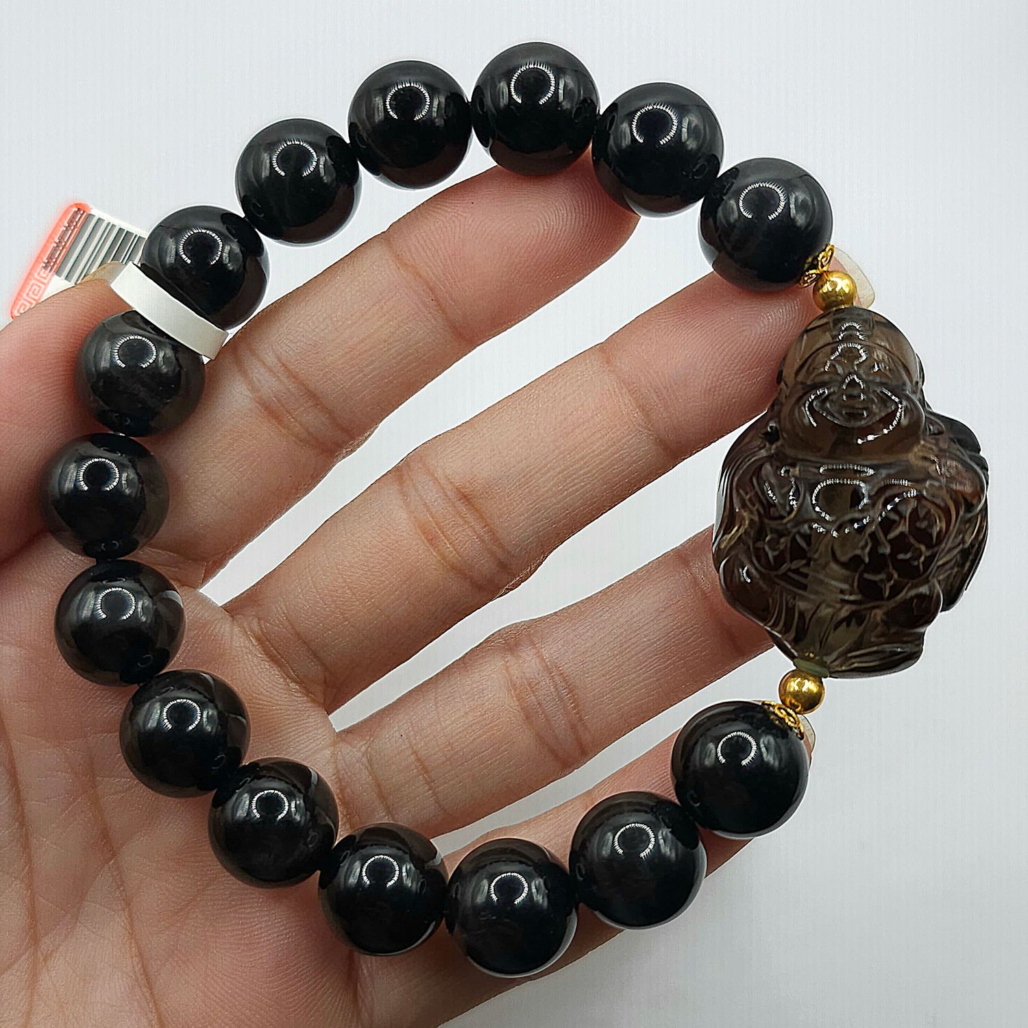 Natural Black Tiger Eye x Smoky Quartz God of Wealth 18K