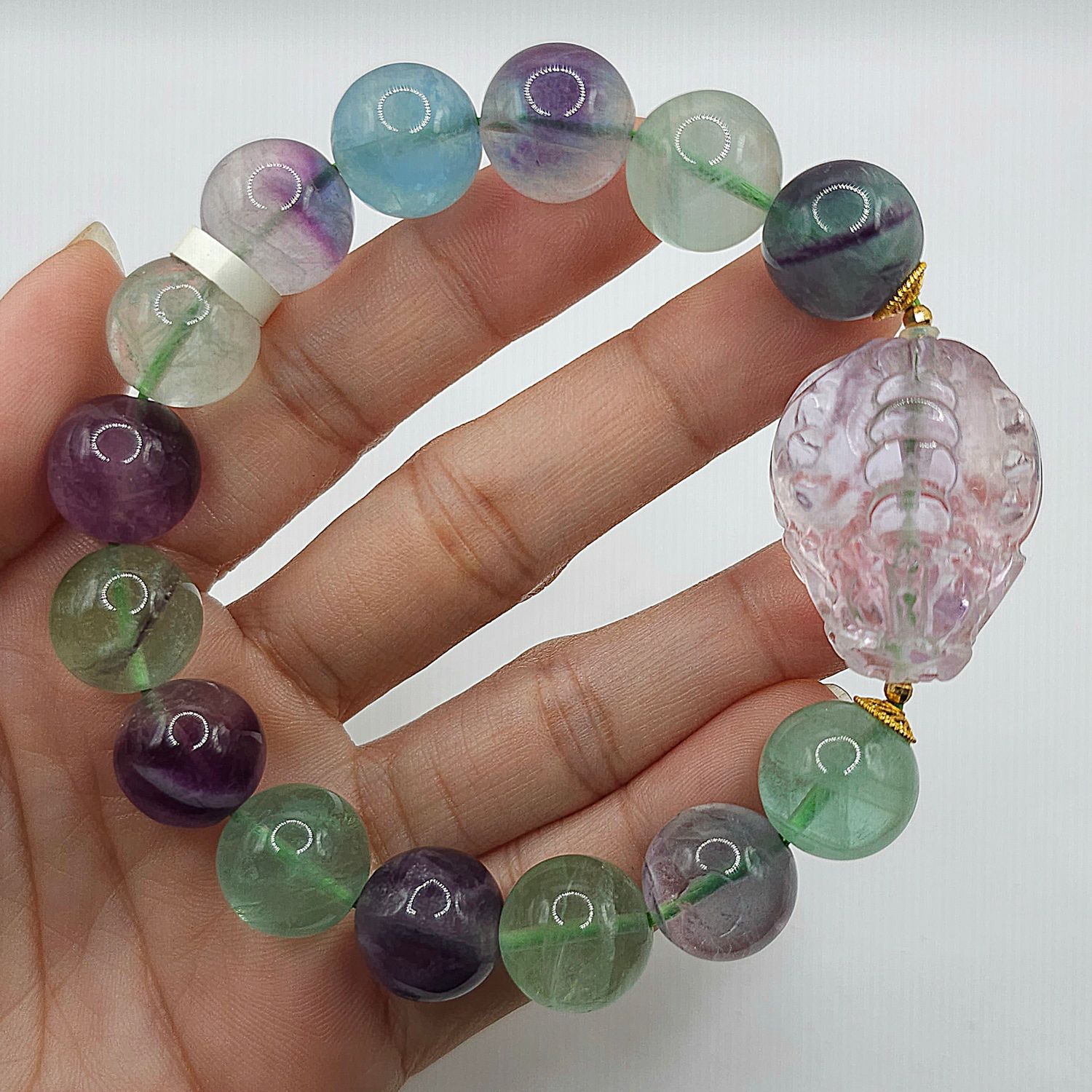 Natural Flourite with Dragon Pixiu - 18K