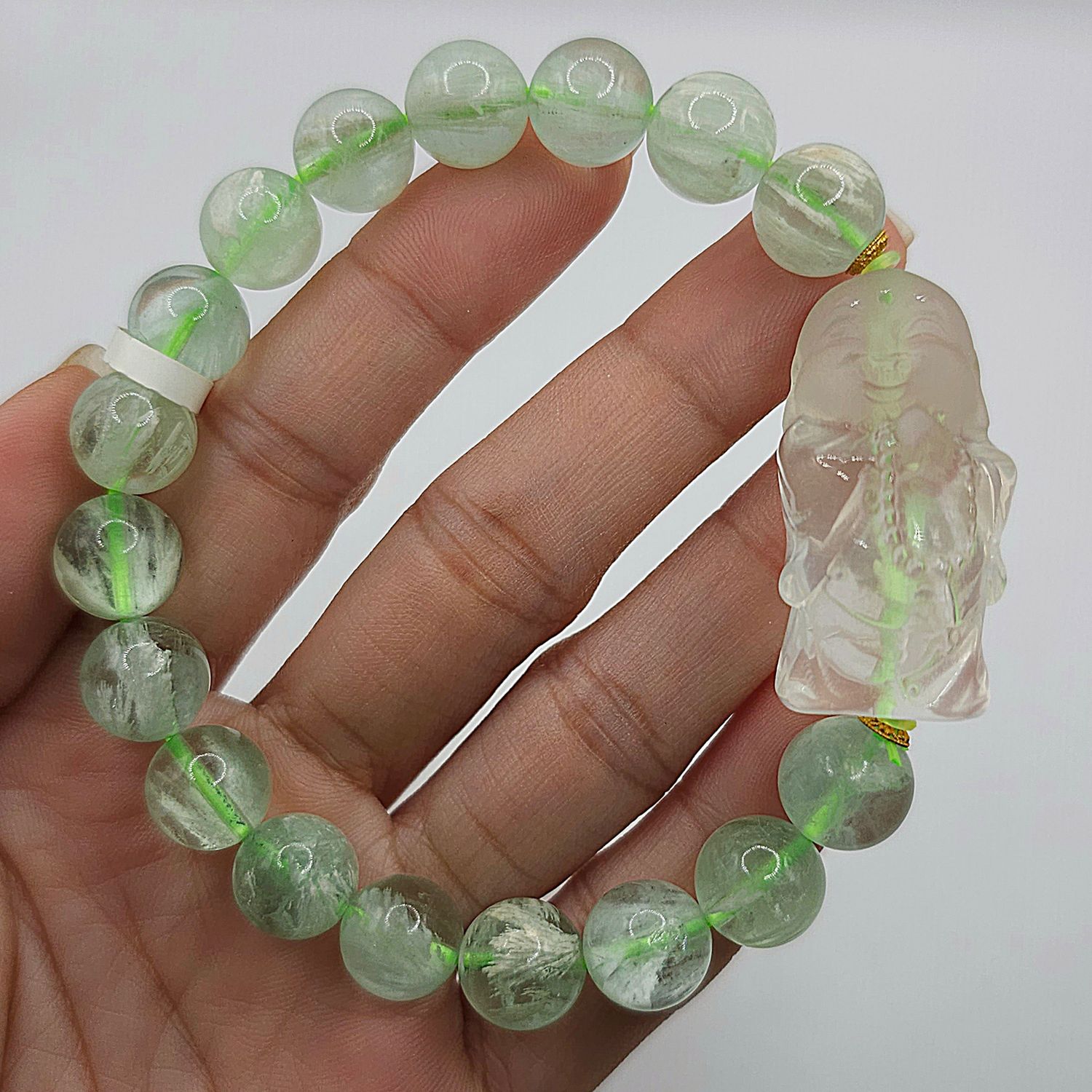 Natural Feather Flourite x Clear Quartz Buddha - 18K