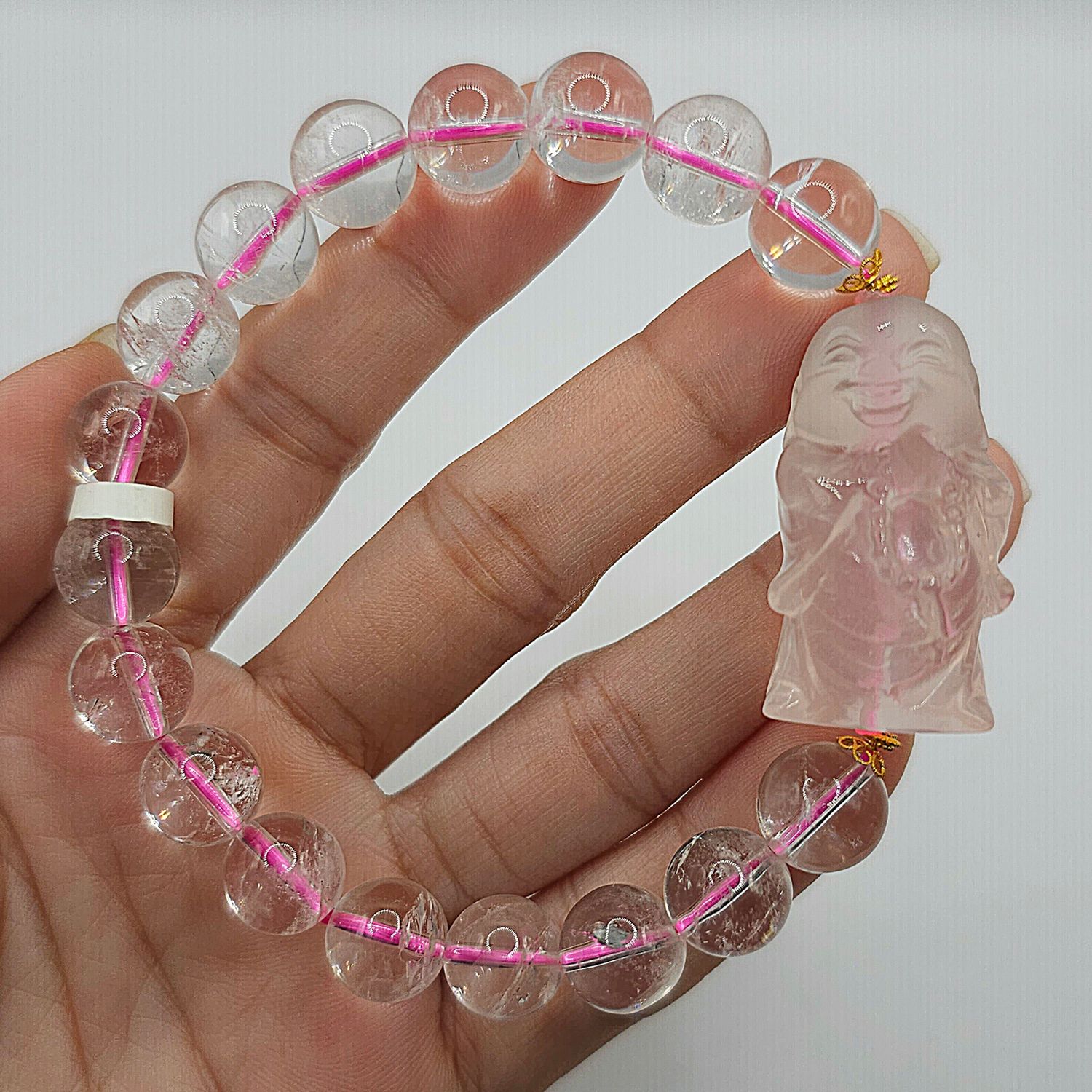 Natural Rainbow Rose Quartz with Buddha - 18K