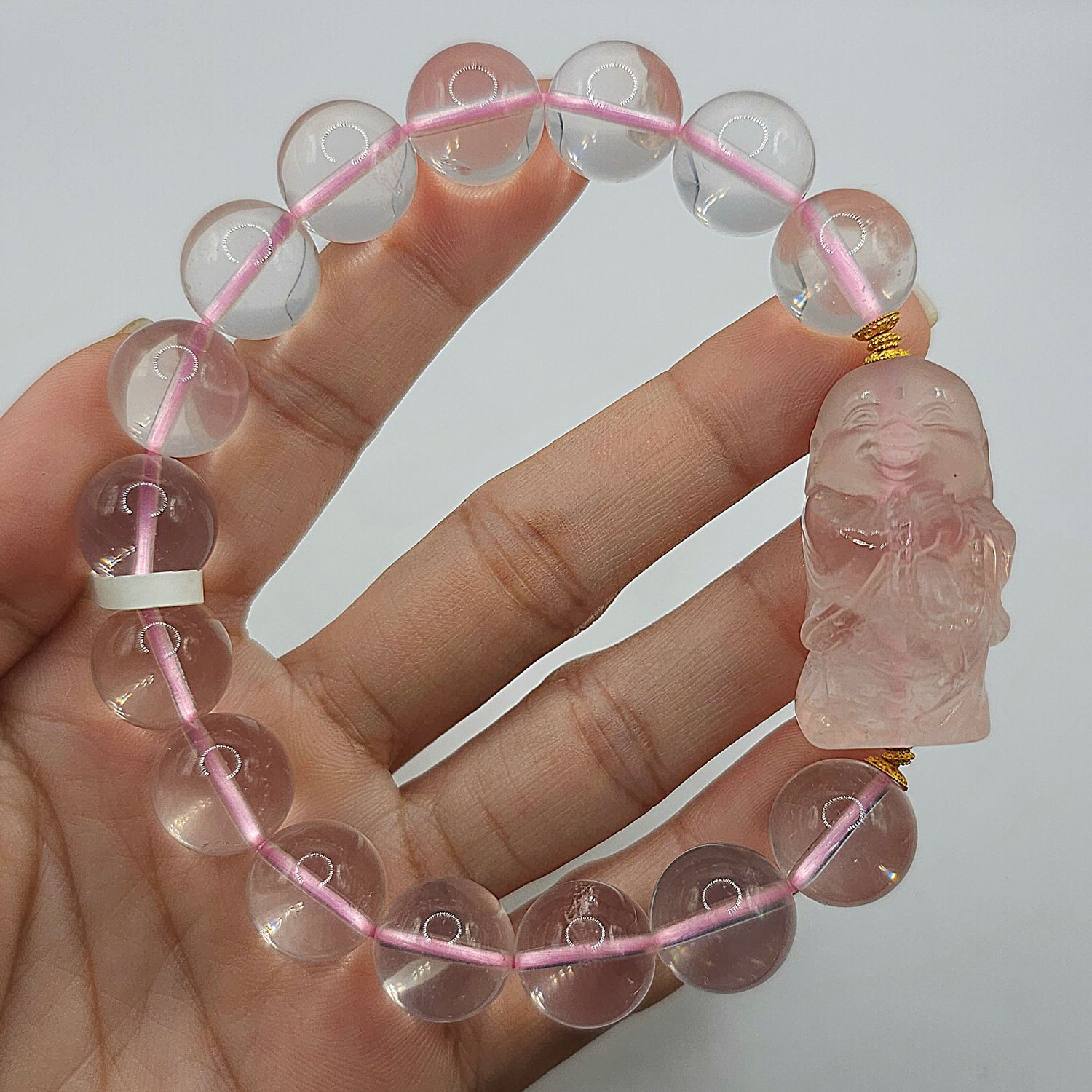 Natural Rose Quartz with Buddha - 18K
