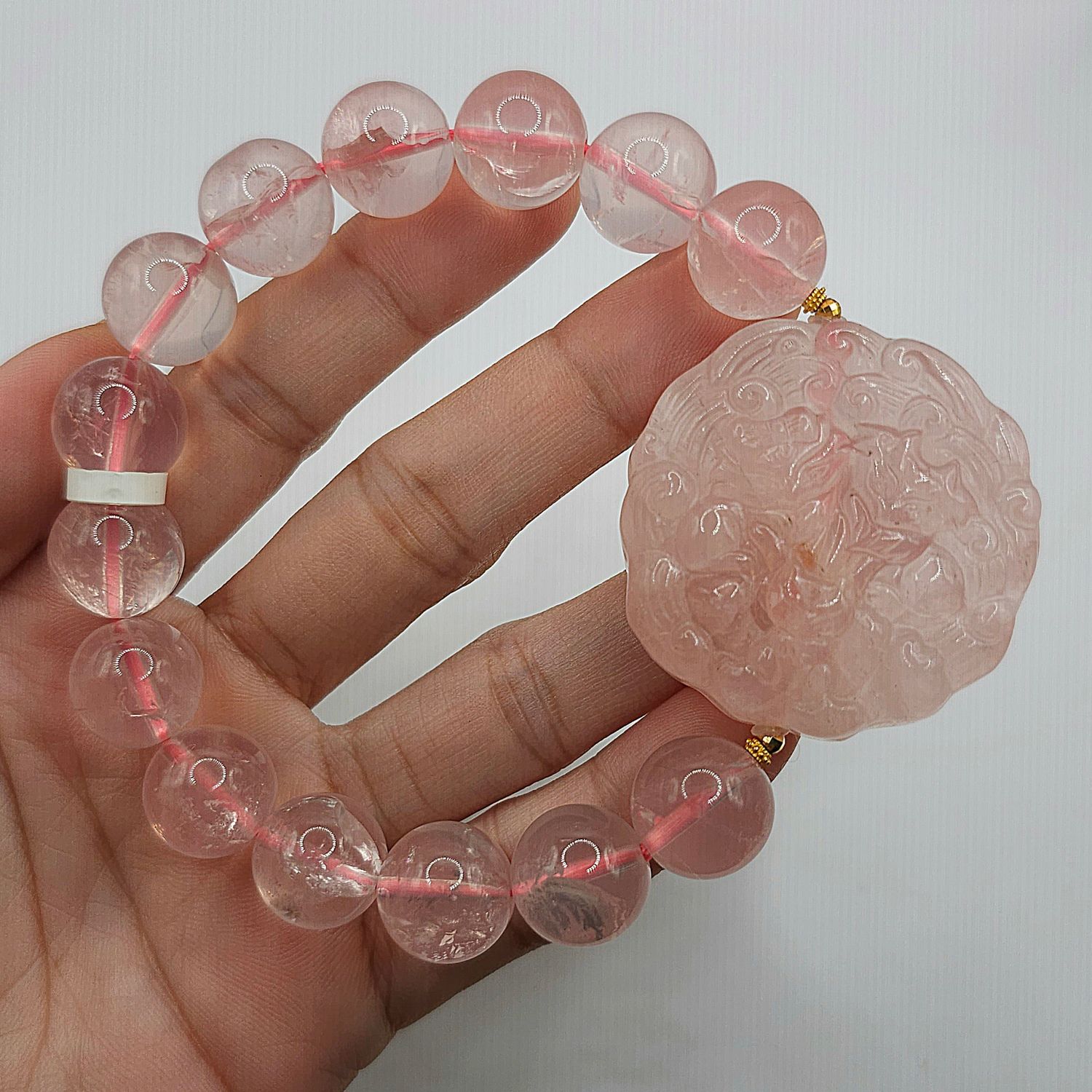 Natural Starlight Rose Quartz with 9 Tail Fox 18K