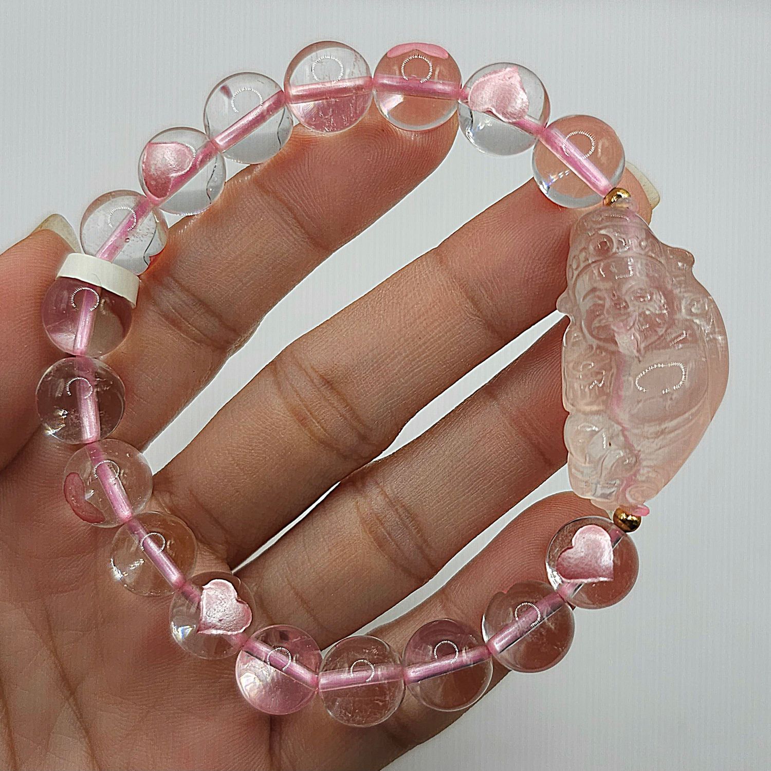 Natural Clear Quartz x Rose Quartz God of Fortune - 18K