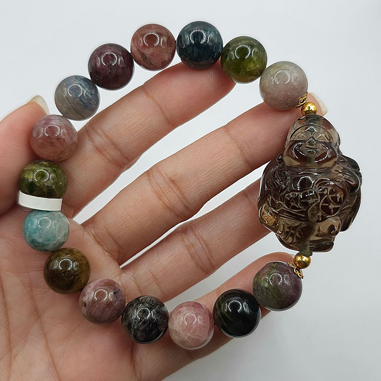Natural Tourmaline x Smoky Quartz God of Wealth 18K