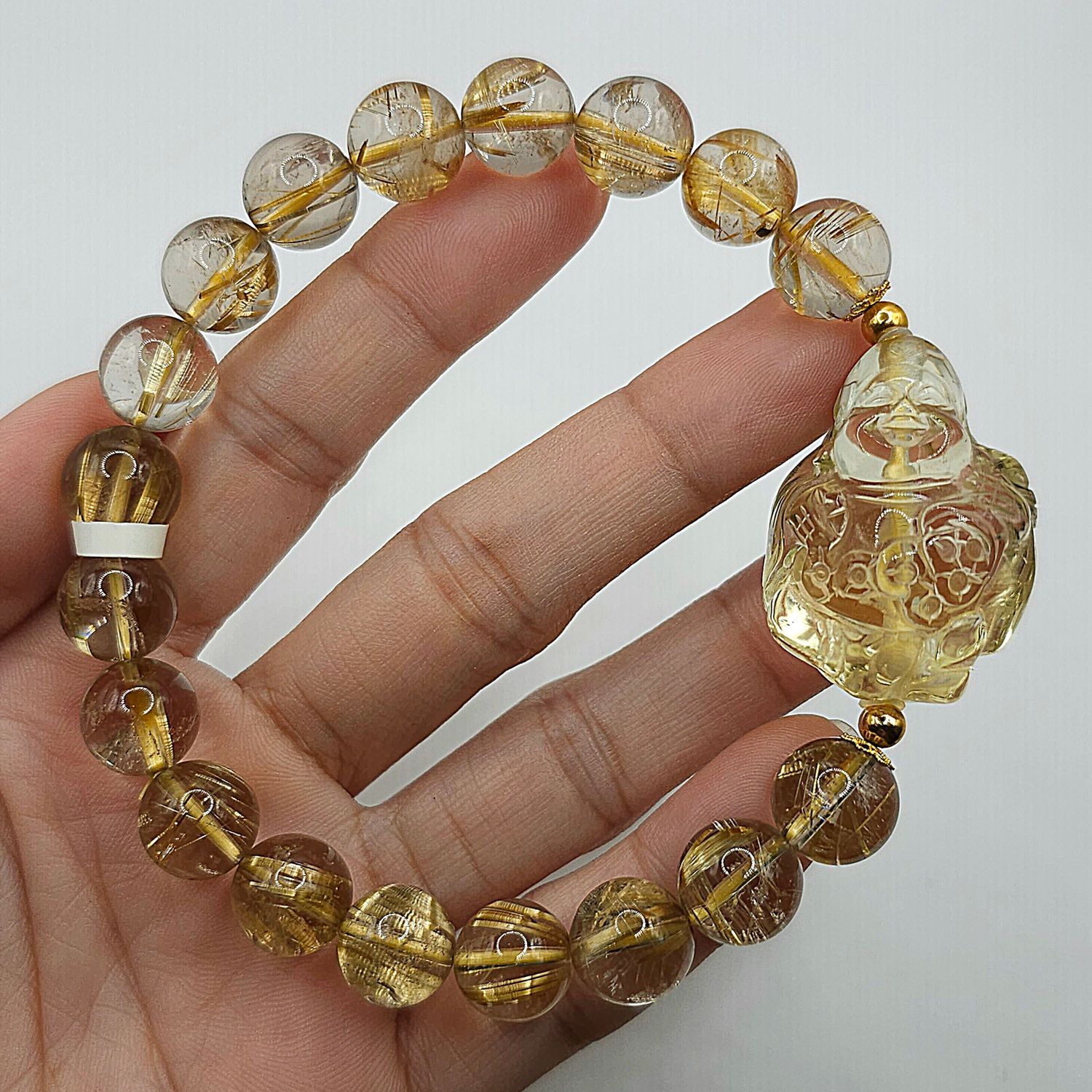 Natural Golden Ruti x Citrine God of Wealth 18K