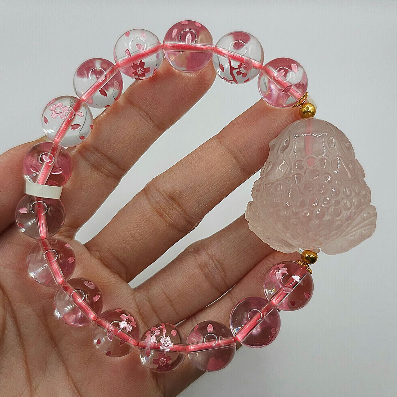 Natural Sakura Clear Quartz x Rose Quartz Toad 18K